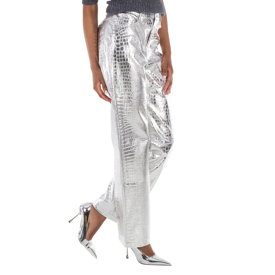 Rotate Ladies Silver Embossed Crocodile Skin Effect Trousers - 5
