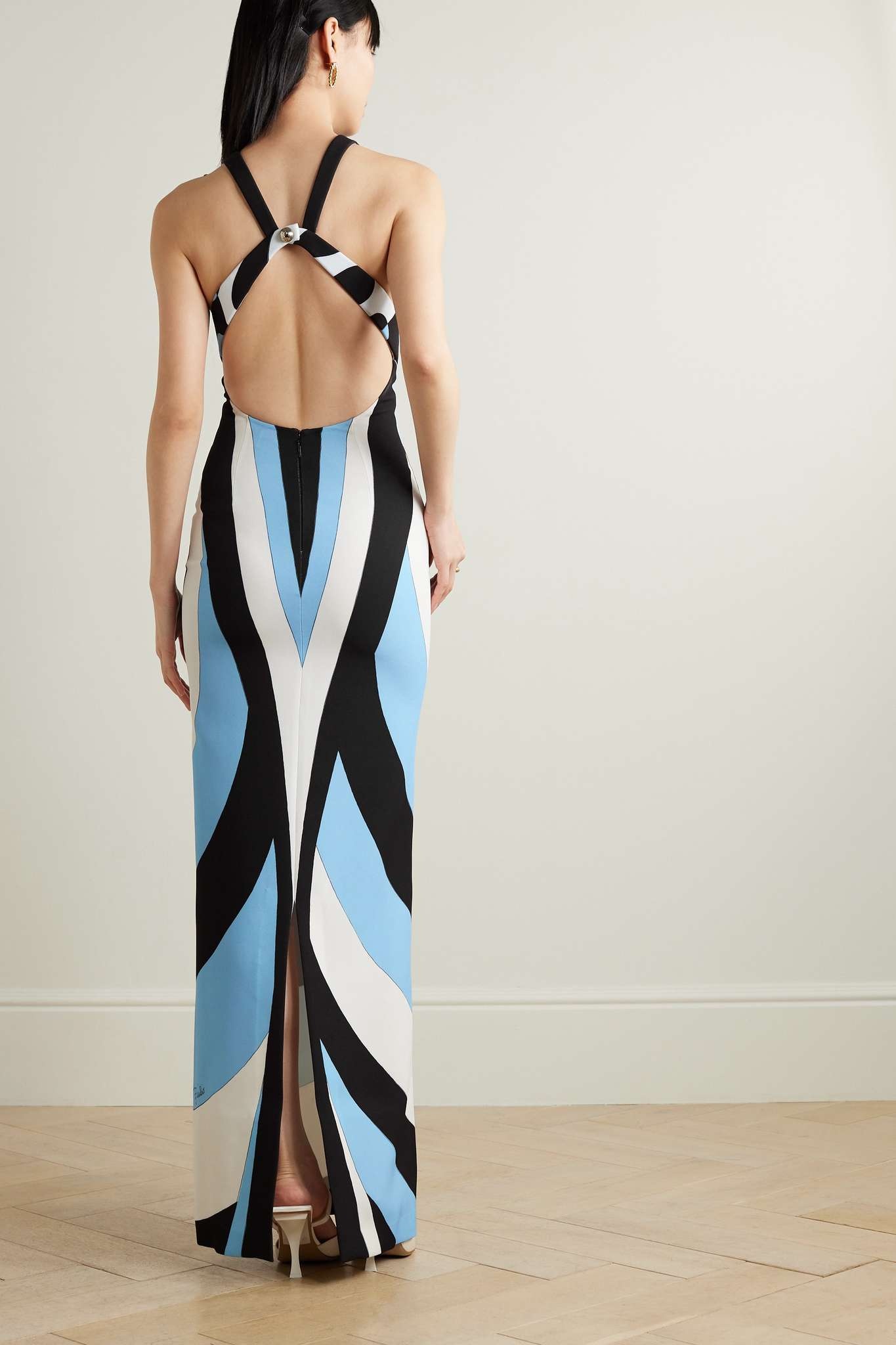 Open-back printed stretch-crepe maxi dress - 3