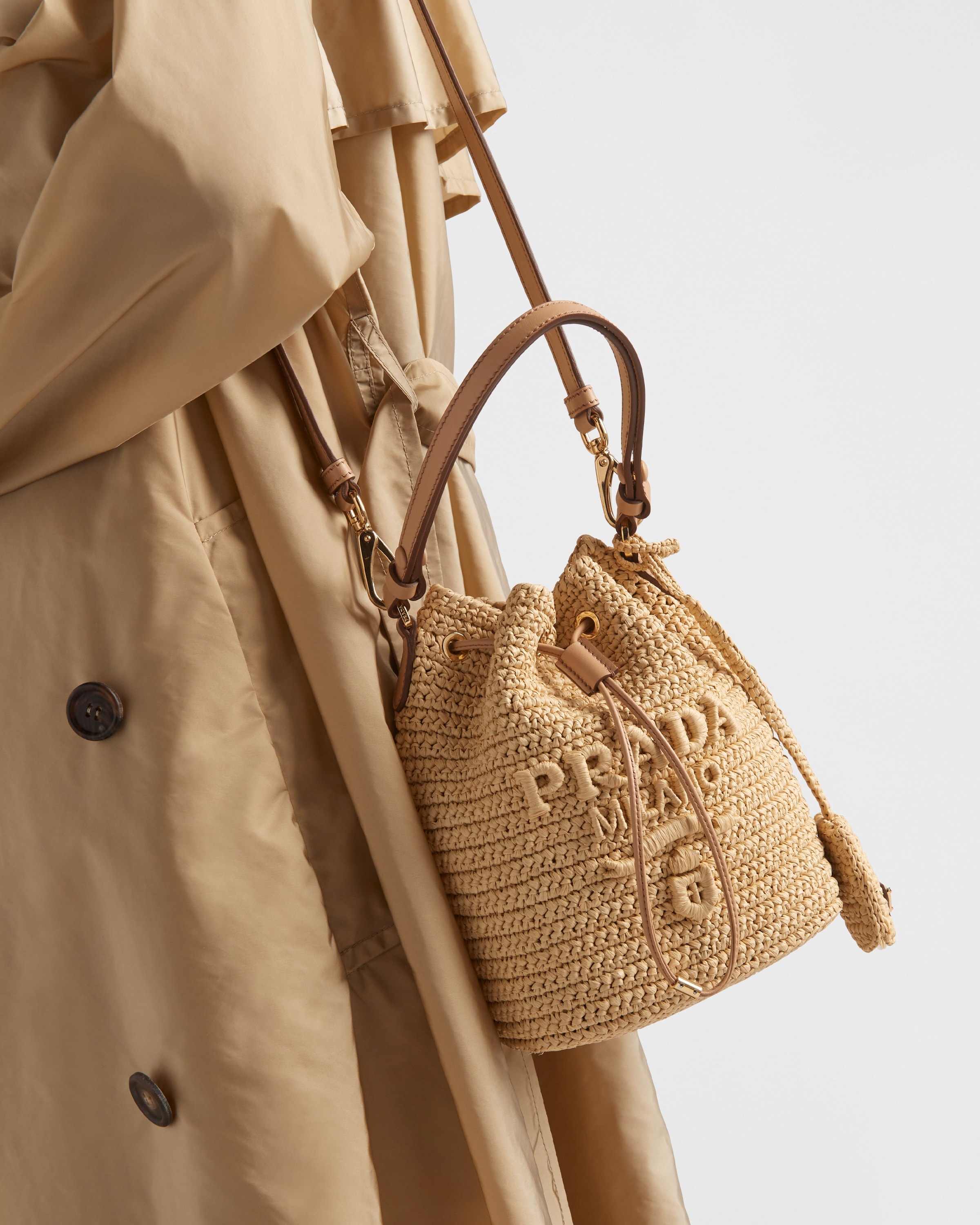 Crochet and leather mini-bucket bag - 7