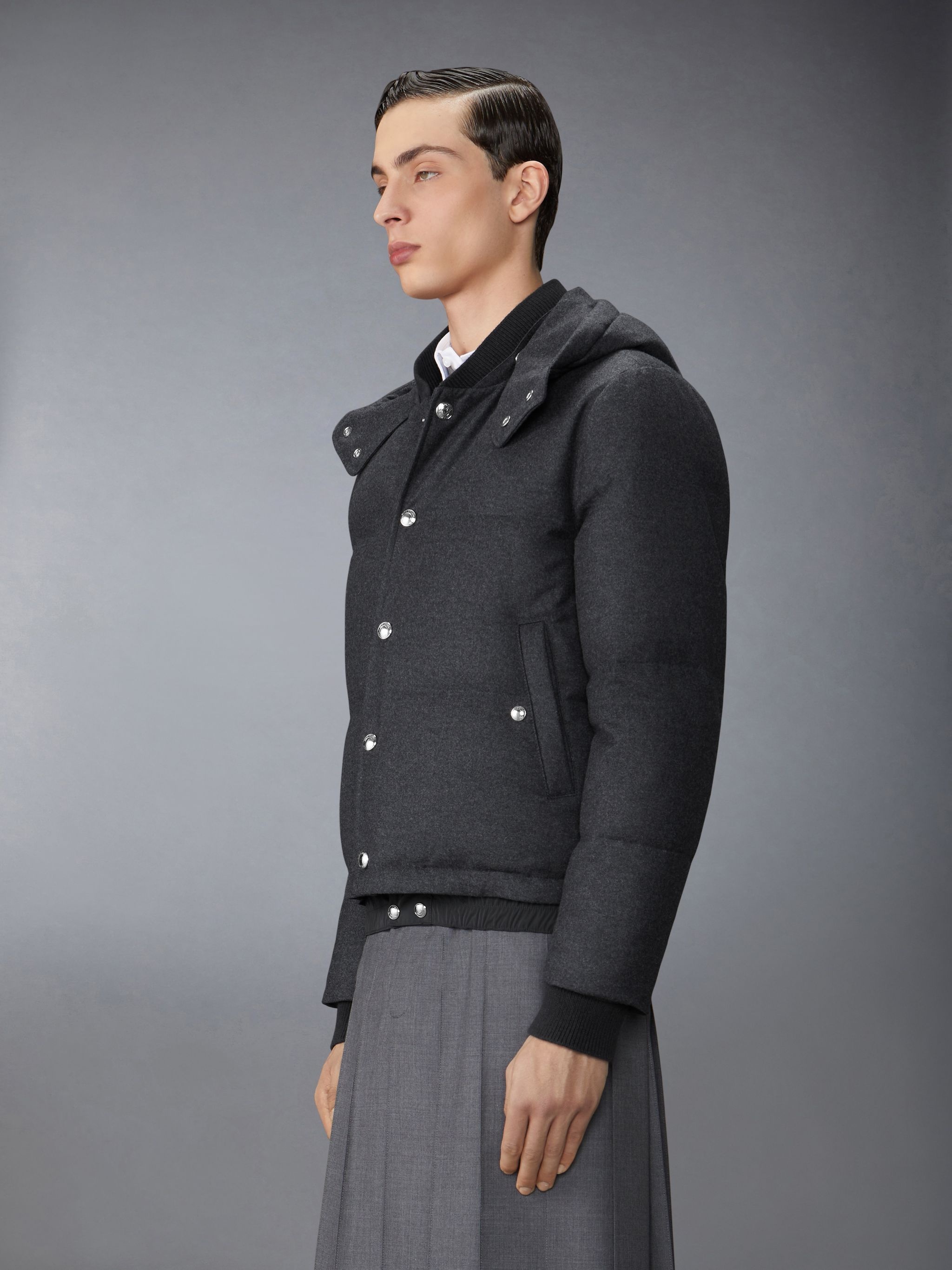 Wool Flannel Down Fill Hood Bomber - 7