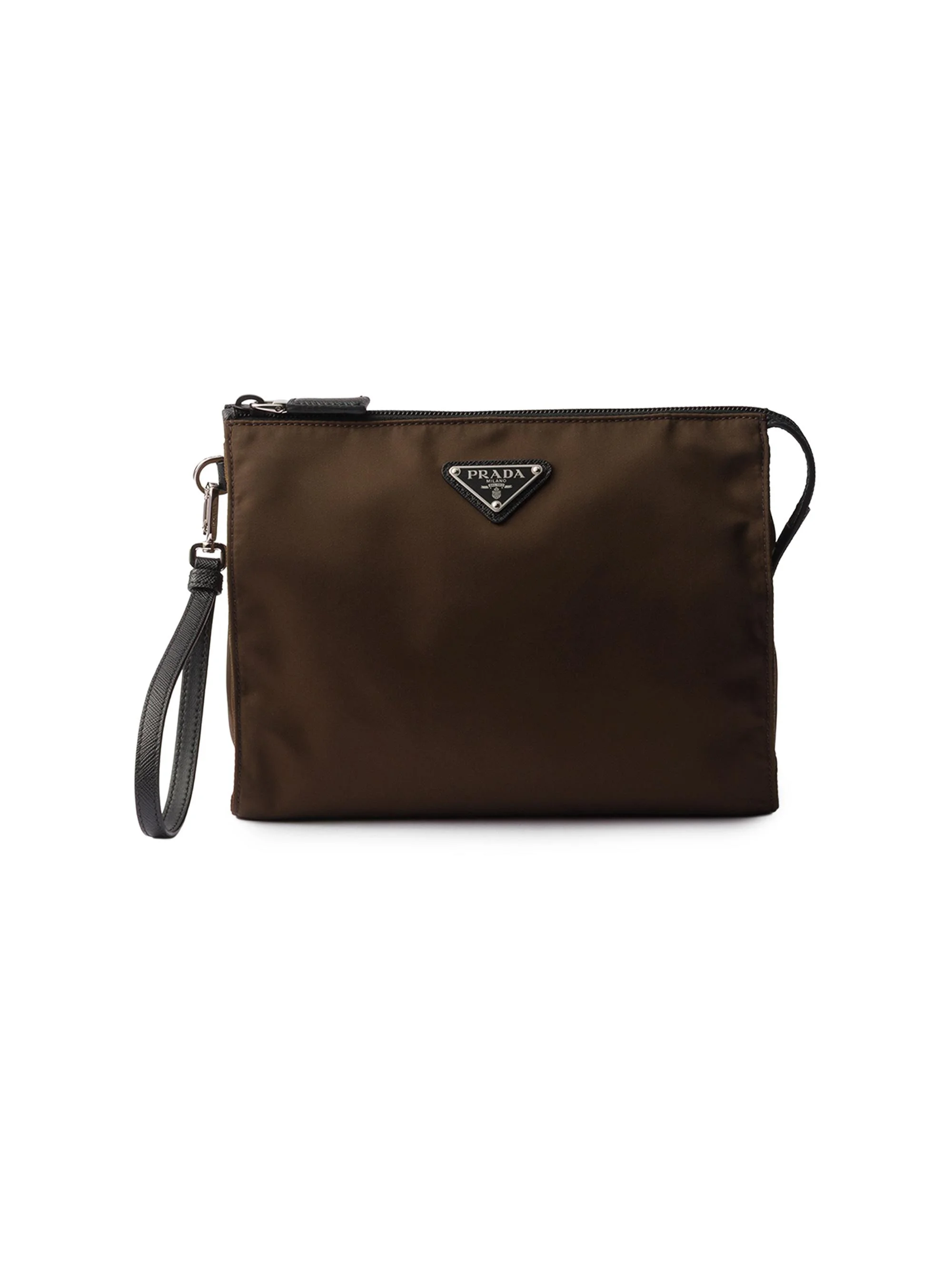 Men's Re-Nylon and Saffiano Leather Necessaire - Brown - 1
