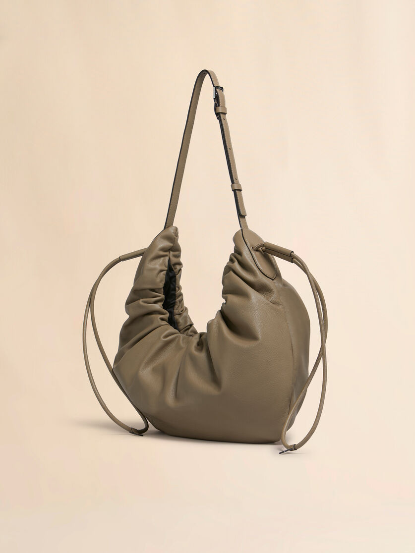 TAUPE LEATHER SCRUNCHIE SMALL HOBO BAG - 3