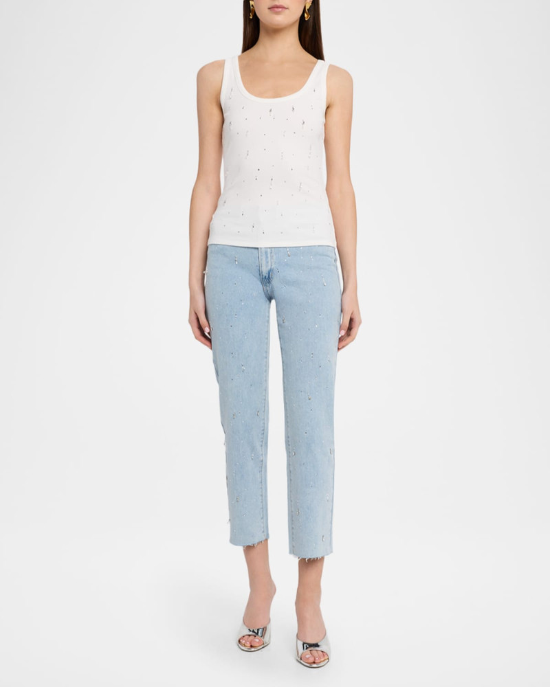 GENERATION LOVE Evita Embellished Rib-Knit Jersey Tank Top outlook