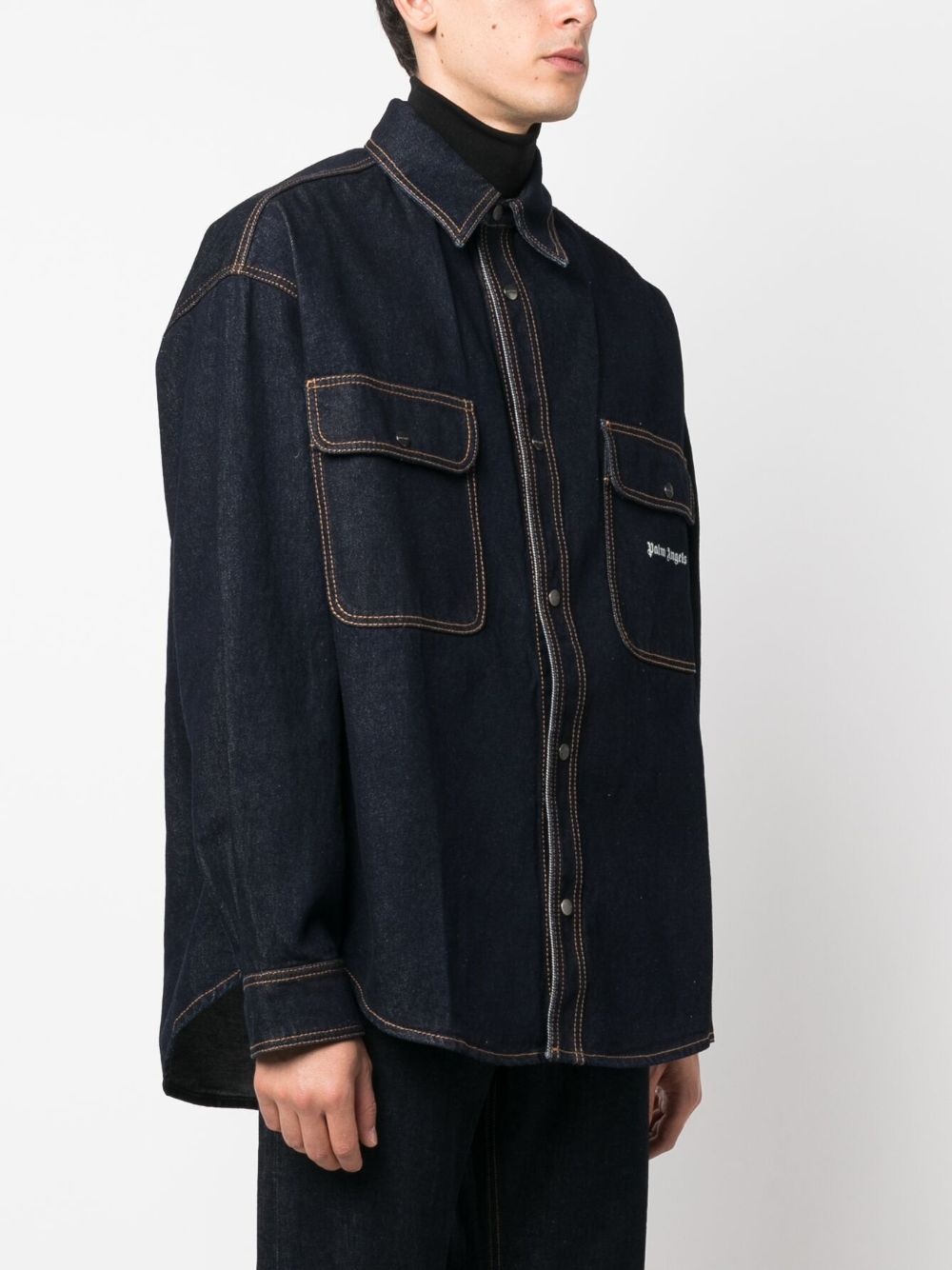 logo-embroidered denim shirt - 3