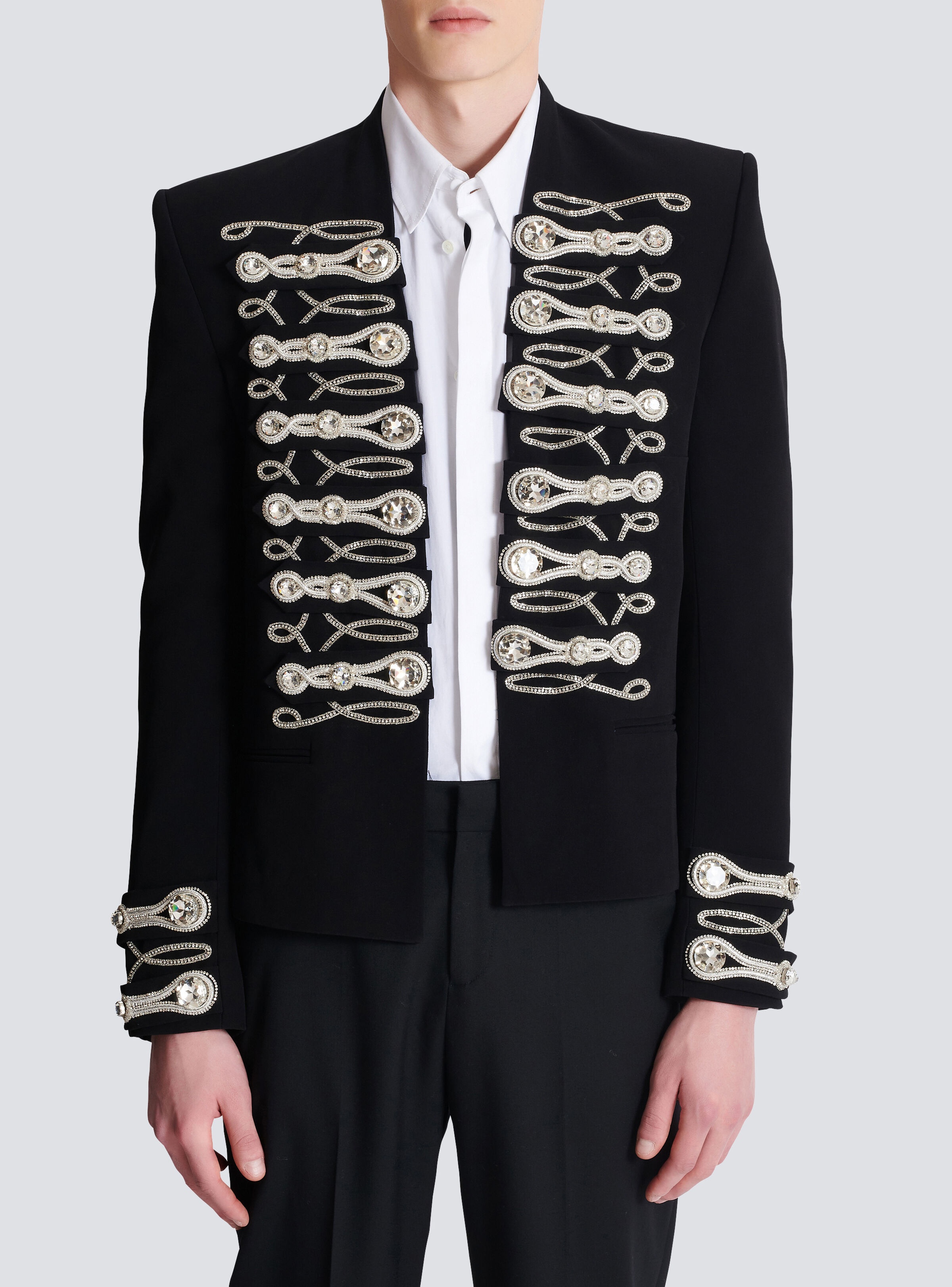 Crepe spencer jacket with embroidered frogging - 5