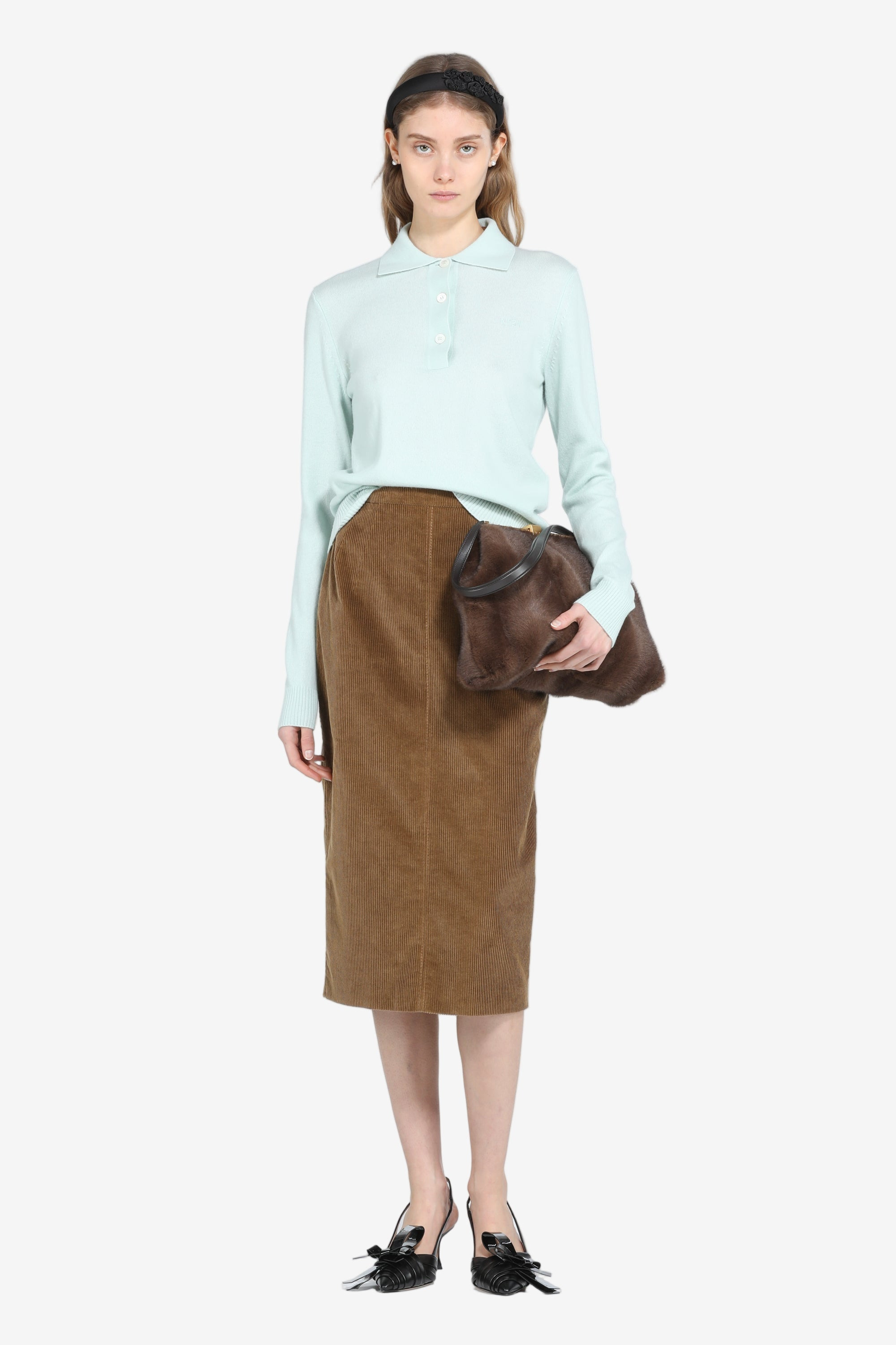 VELVET PENCIL SKIRT - 4