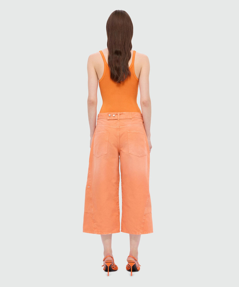Orange cotton canvas culottes with aged-effect wash 3