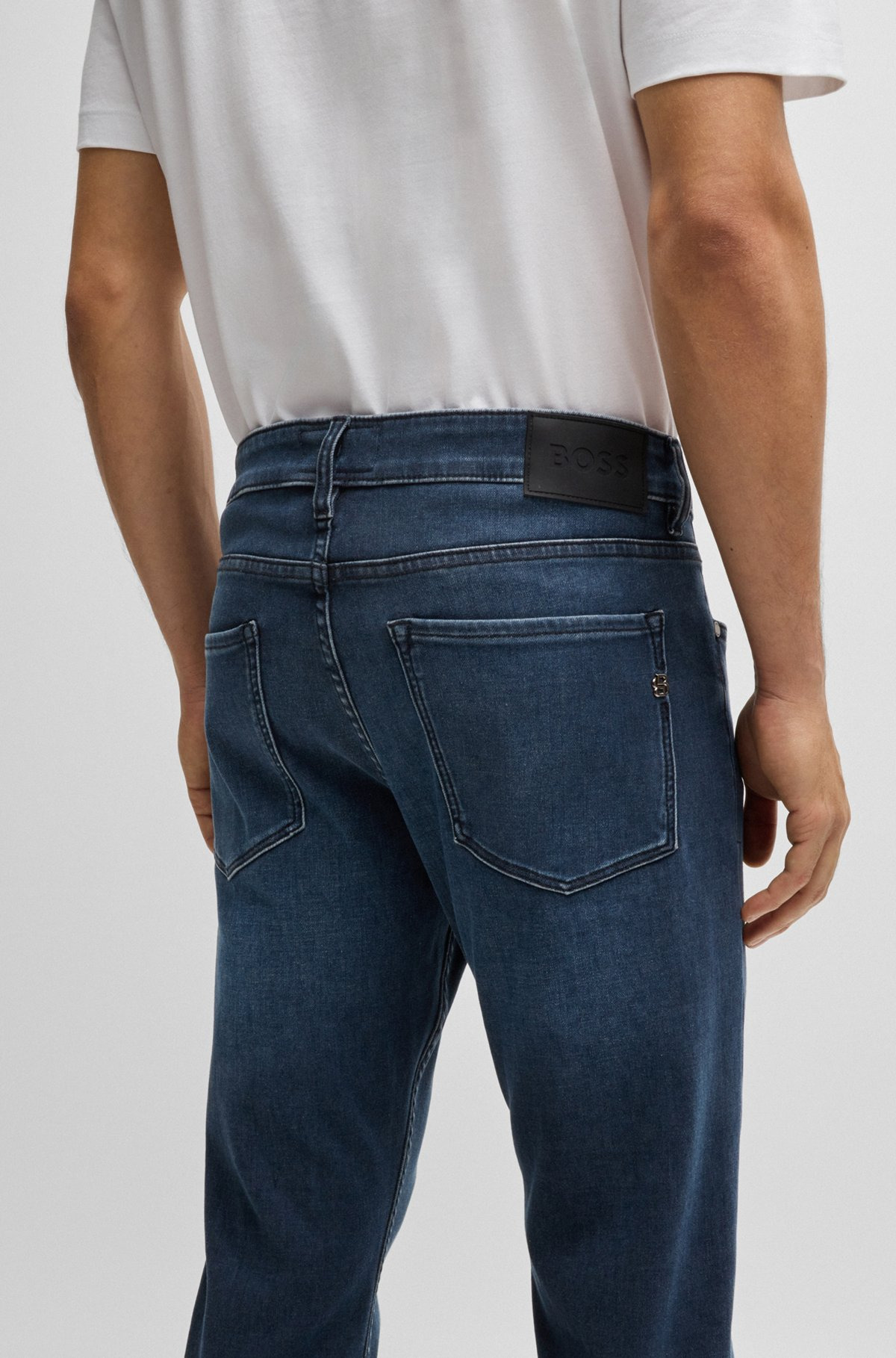 SLIM-FIT JEANS IN BLUE KNITTED STRETCH DENIM - 5