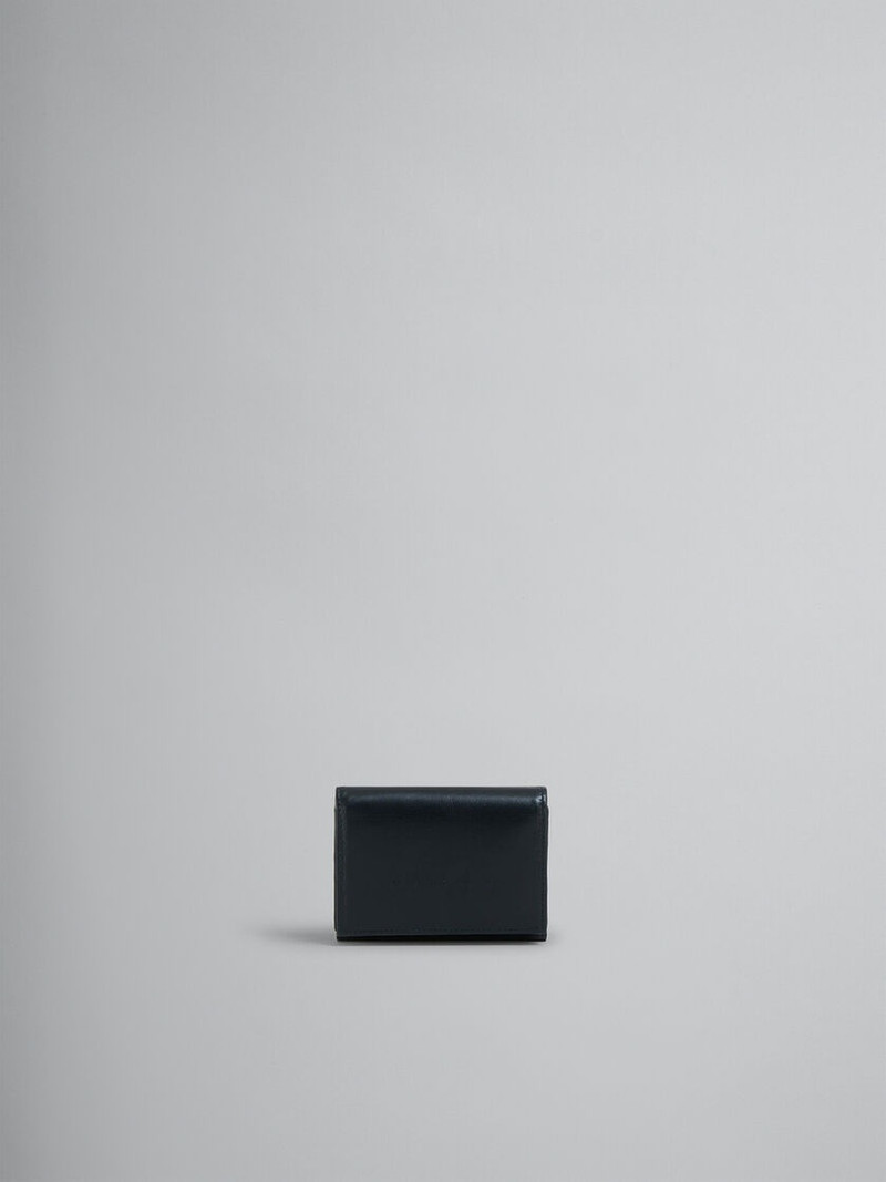 BLACK LEATHER TRIFOLD WALLET WITH RAISED MARNI LOGO - 1