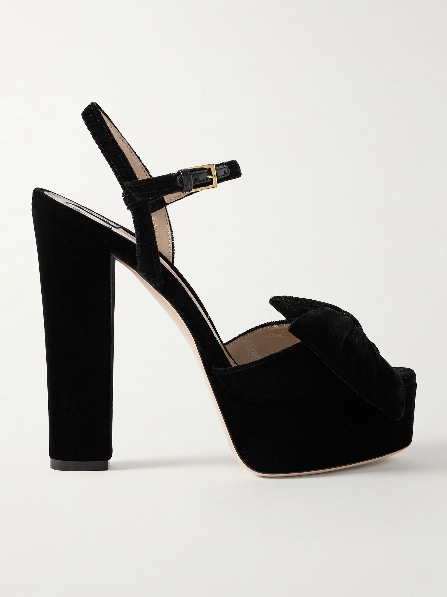 Brigitte bow-embellished velvet platform sandals Black - 1