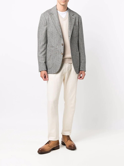 Brunello Cucinelli herringbone single-breasted blazer outlook