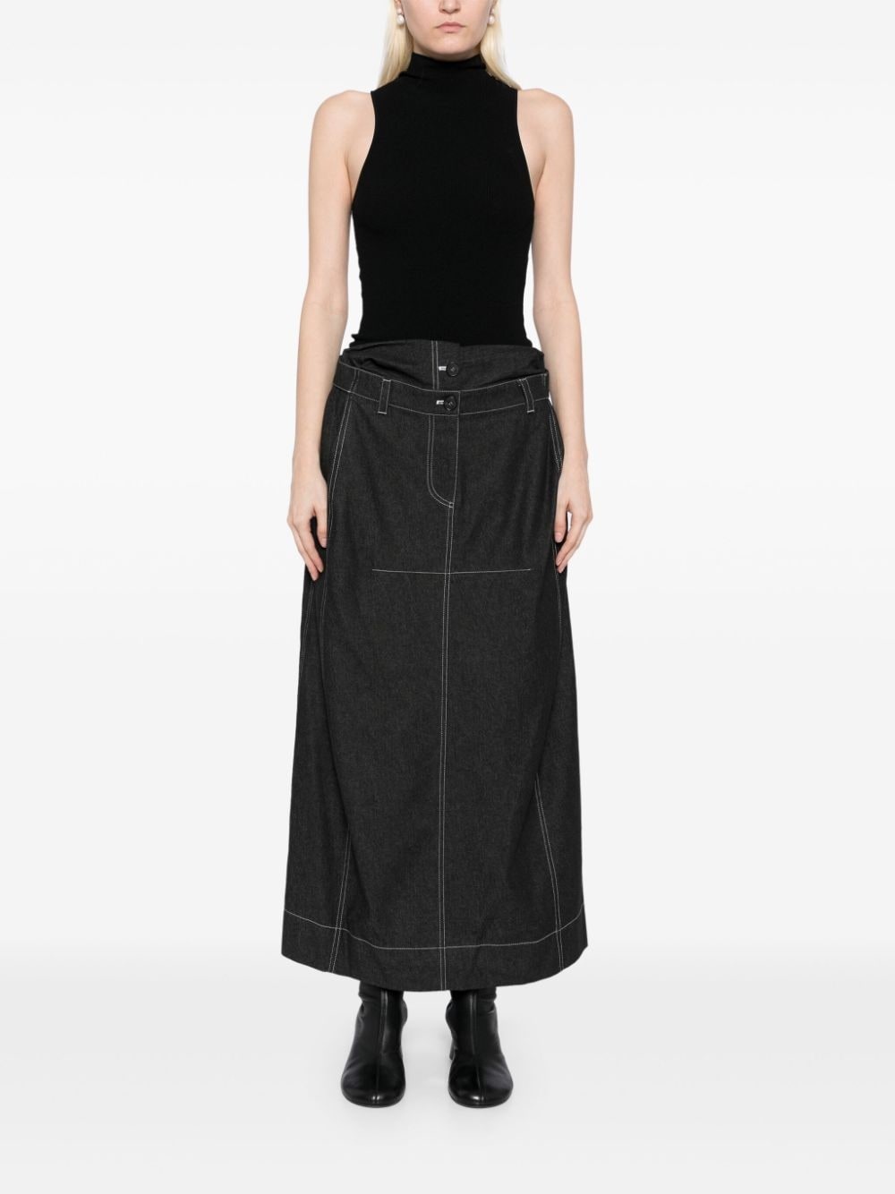 double waist maxi denim skirt - 2