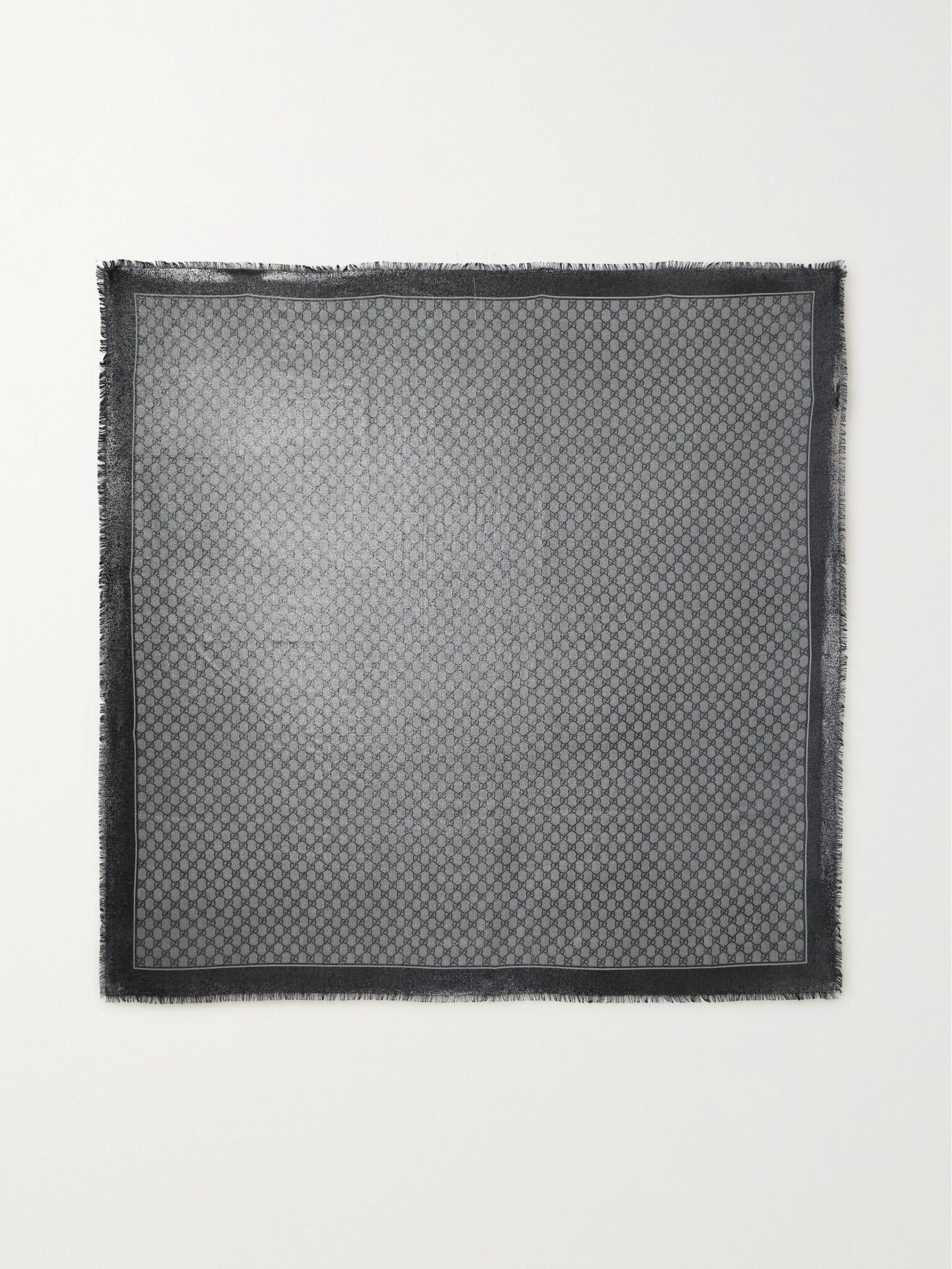 Fringed metallic wool-jacquard scarf Black - 1