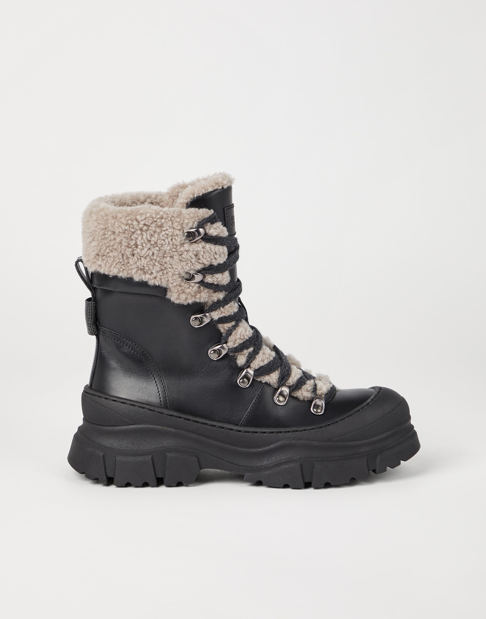 Matte calfskin and shearling mountain boots with shiny detail - 5