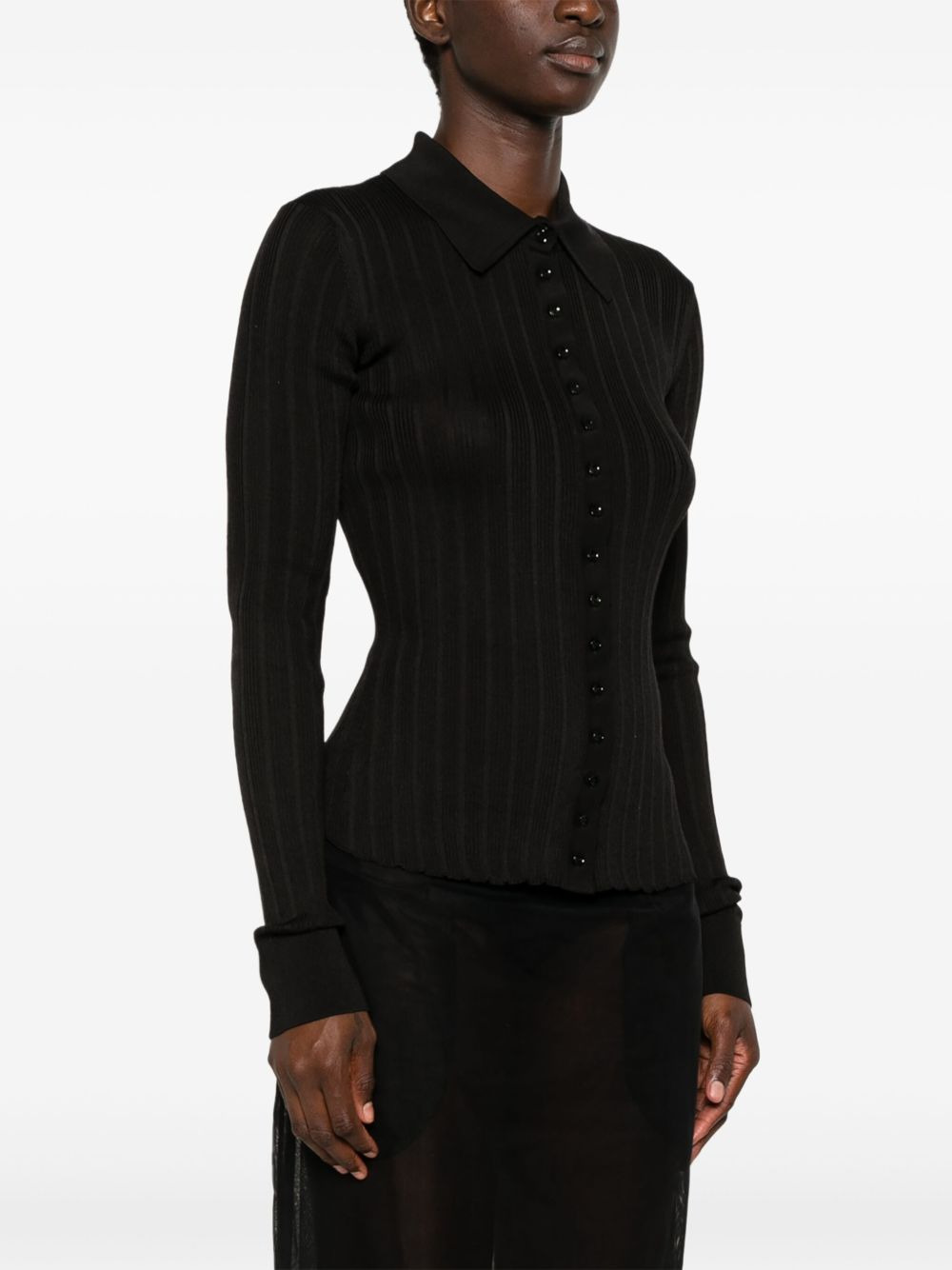 ribbed-knit polo top - 3