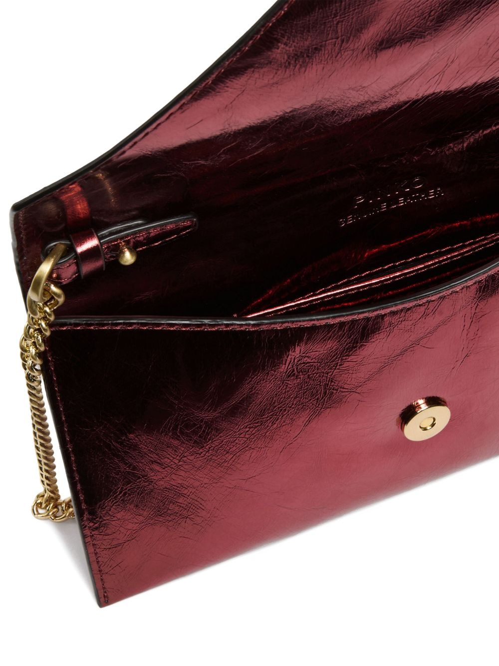 metallic calfskin chain clutch bag - 4