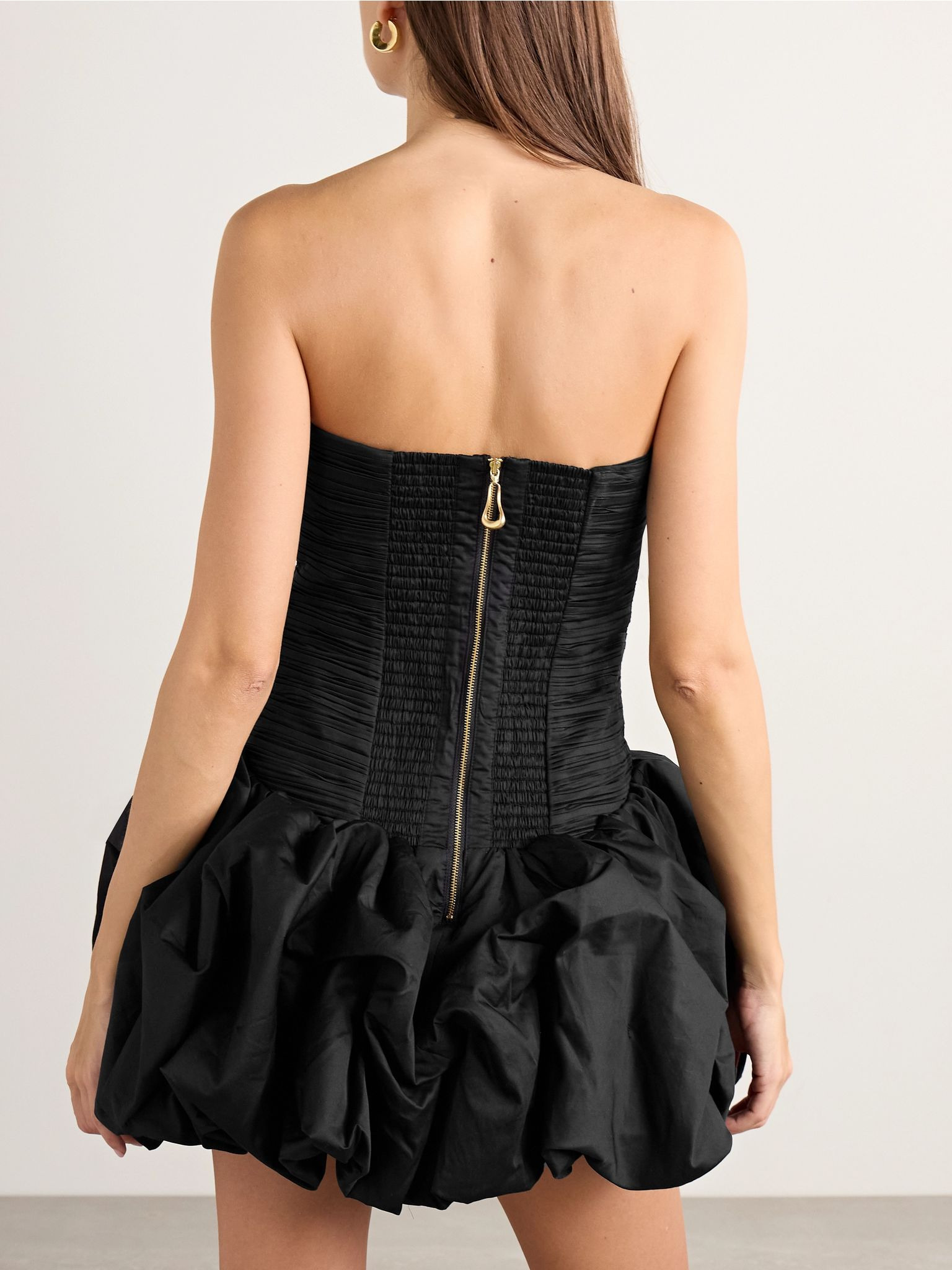 Violette strapless ruched cotton mini dress Black - 3