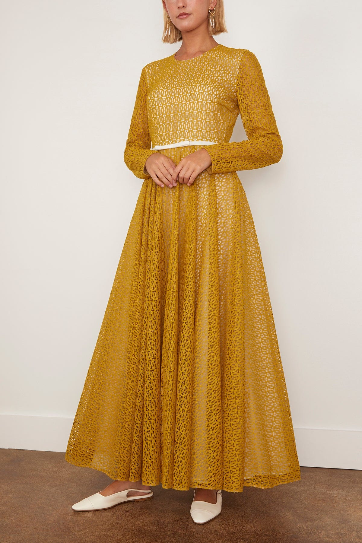 Ribbon Macrame Dress in Mustard - 3
