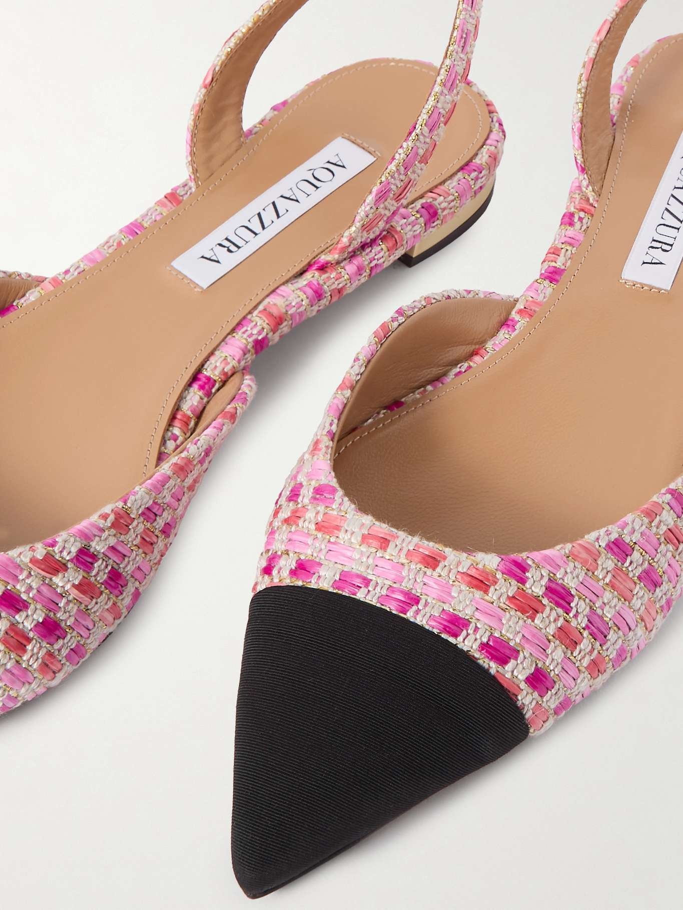 Milanese grosgrain-trimmed raffia slingback flats - 4
