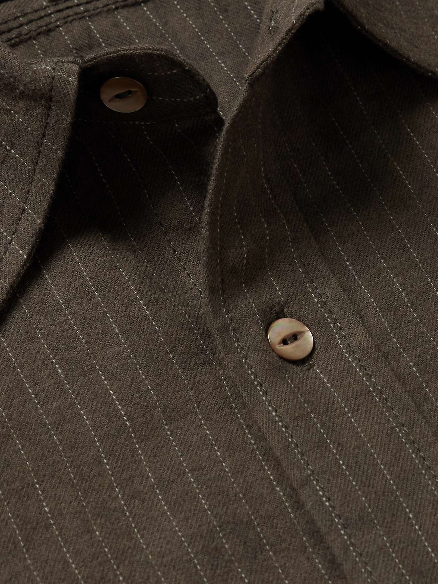 Logo-Embroidered Pinstriped Brushed Cotton-Blend Twill Shirt - 4