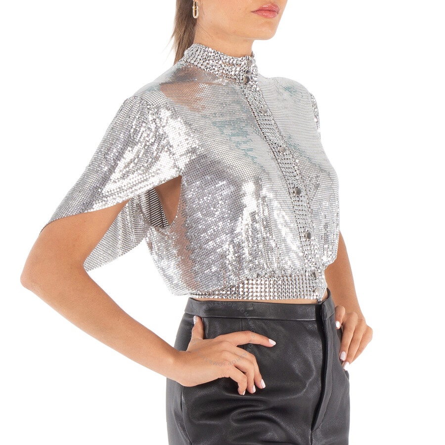 Rabanne Ladies Silver Chainmail Crop Top - 5