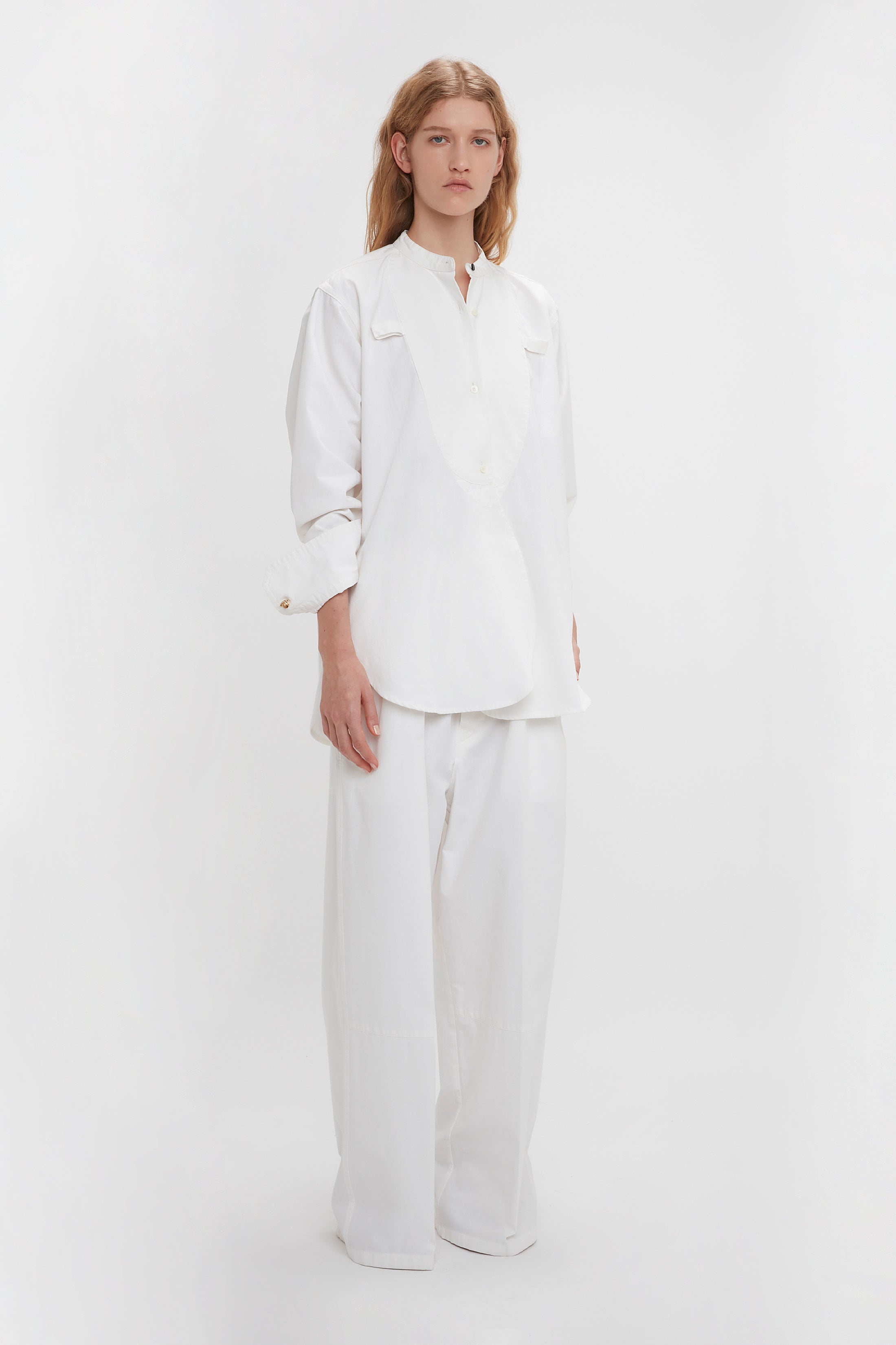 Bib-Front Tuxedo Shirt In Washed White - 3