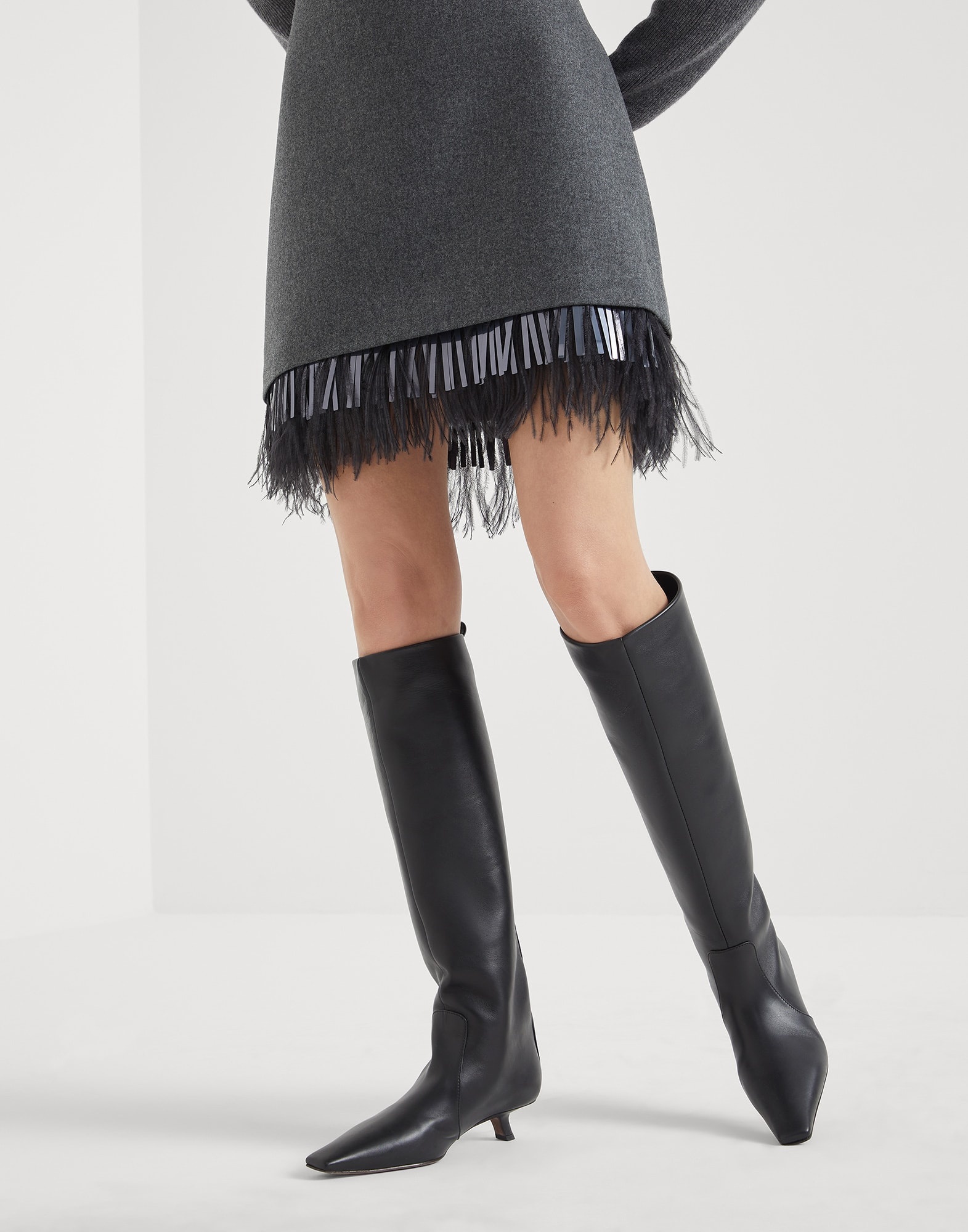 Nappa leather knee-high boots with shiny loop detail - 4