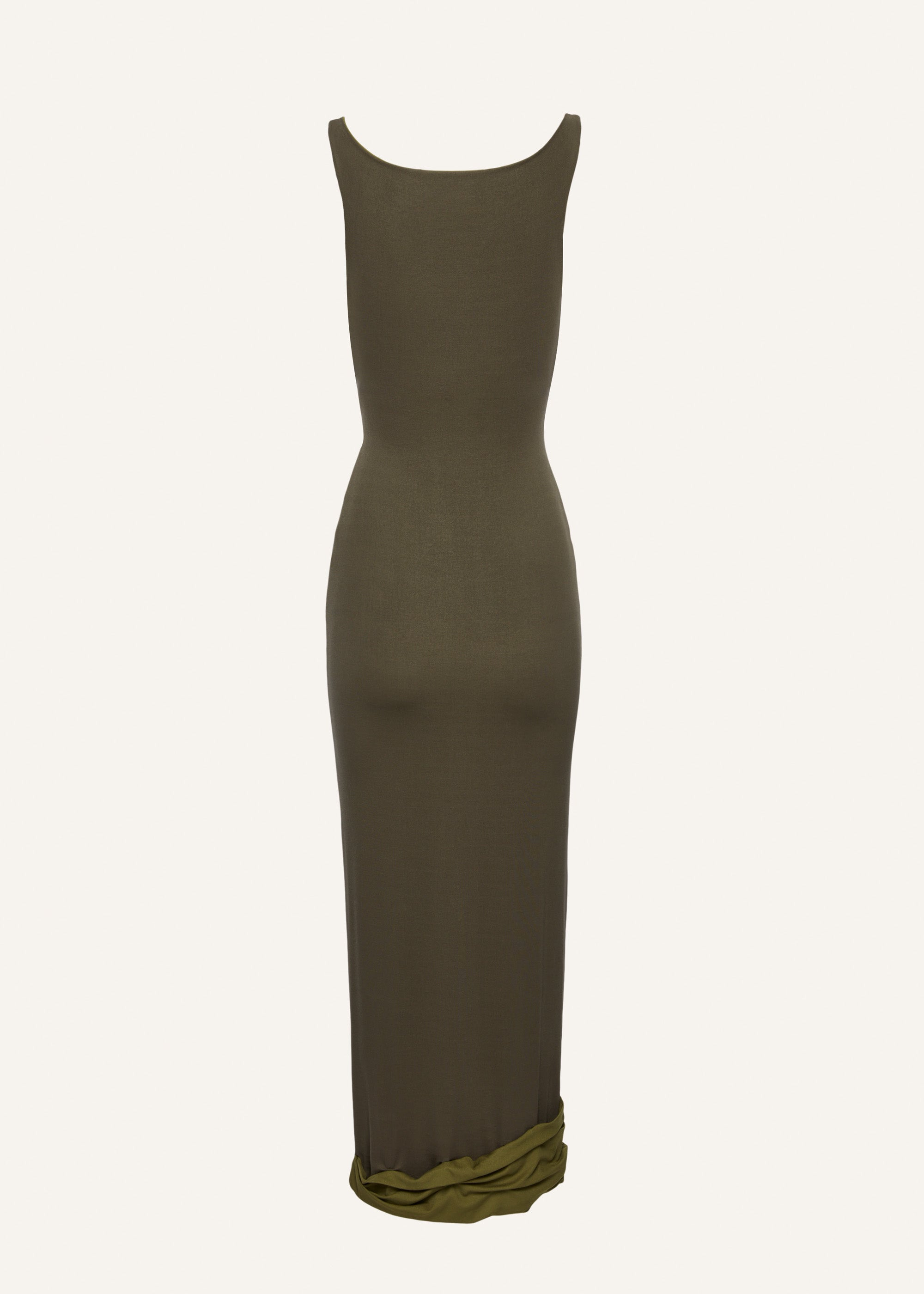 Double layer jersey tank dress in khaki - 2