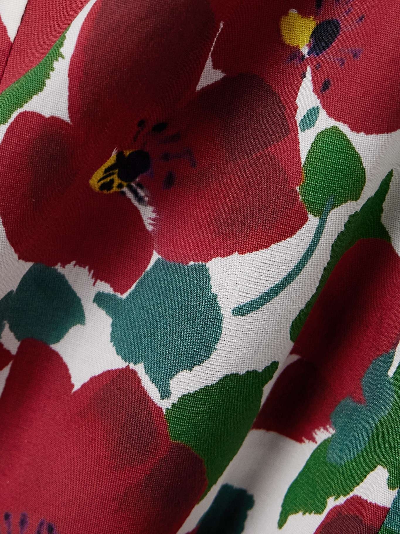Belted floral-print cotton-blend midi shirt dress Red - 4