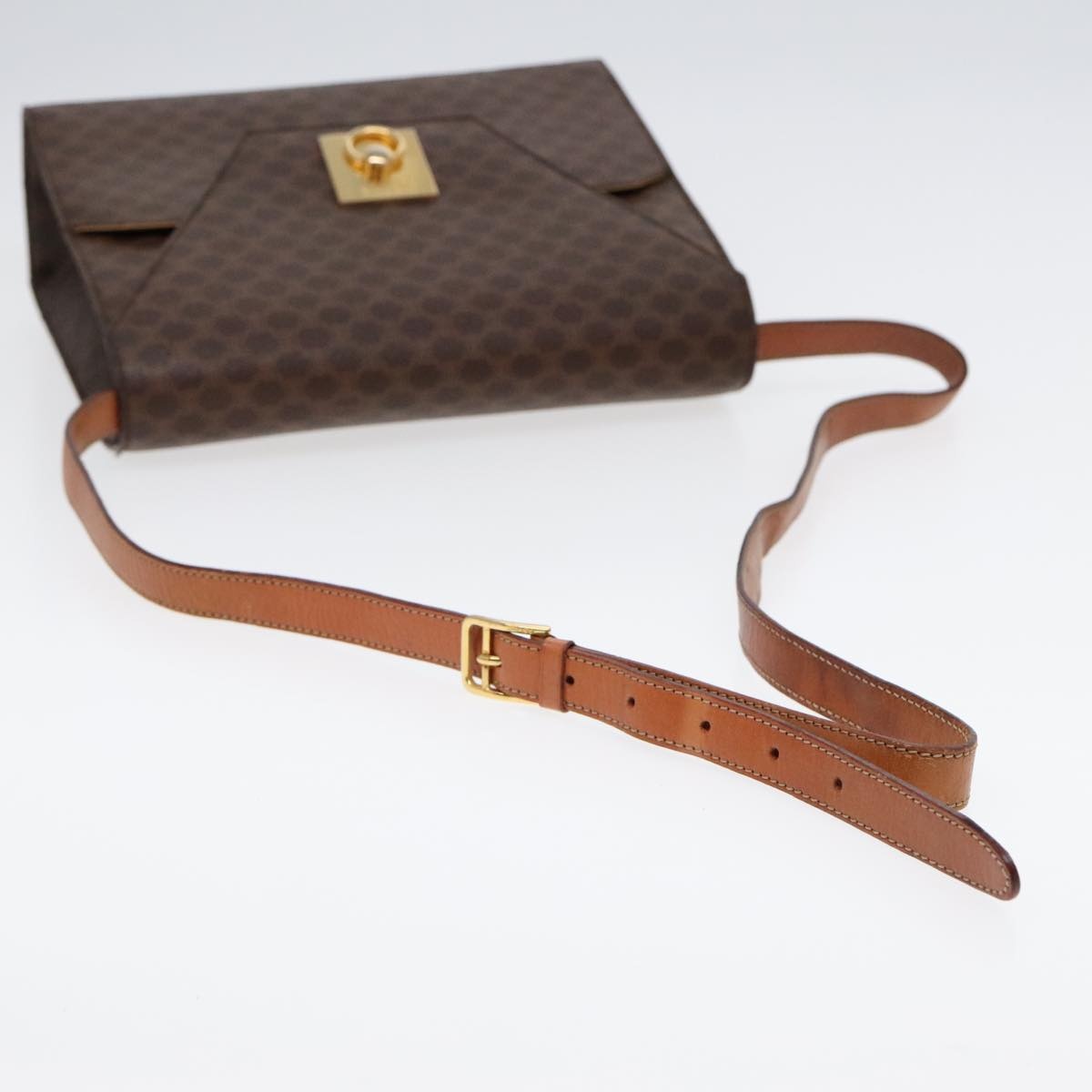 CELINE Macadam Canvas Shoulder Bag Pvc Leather Brown Gold - 7