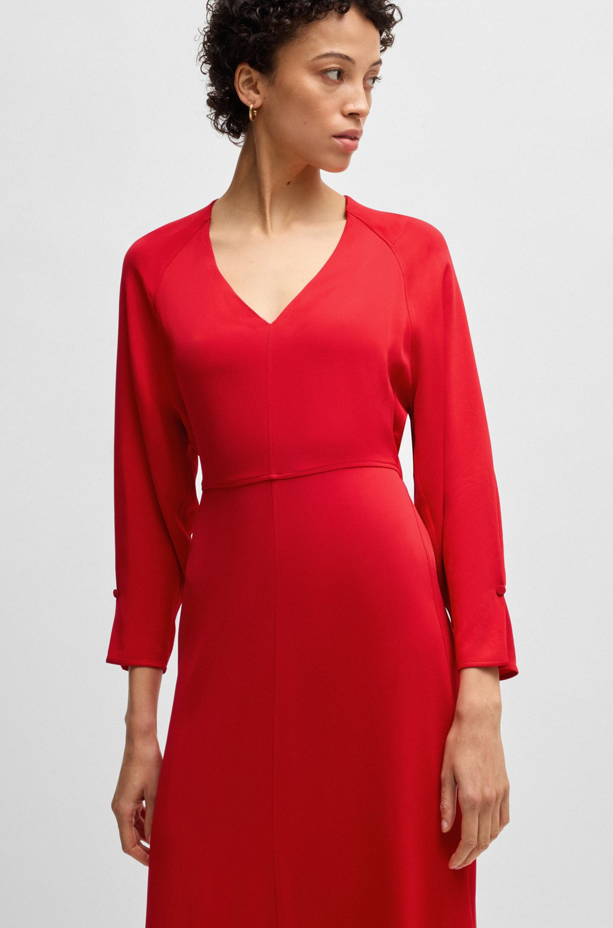 V-NECK DRESS WITH BUTTON CUFFS - 6