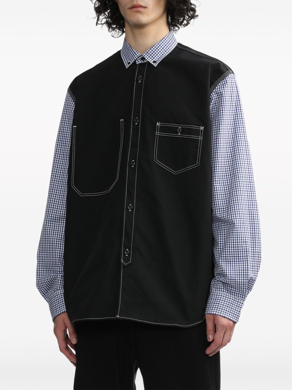 panelled check-print cotton shirt - 3