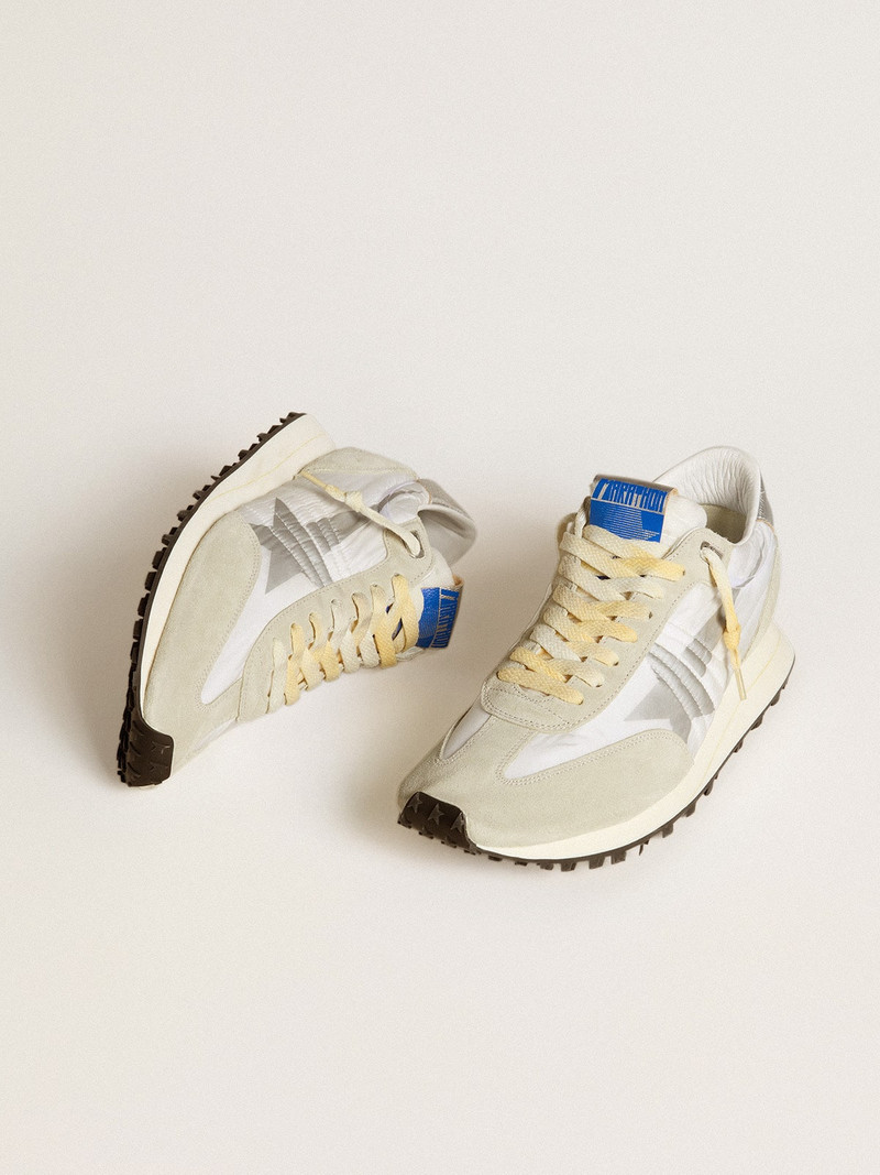 Golden Goose Men’s Marathon with white nylon upper and silver star outlook