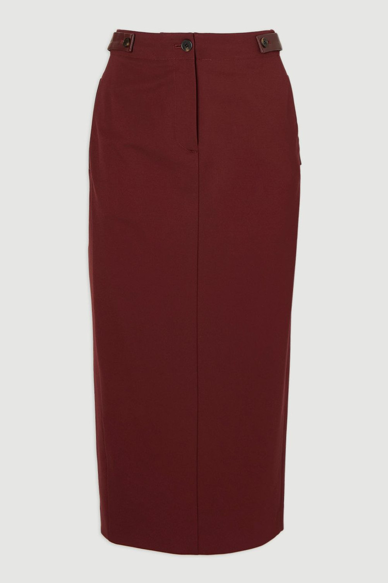 Ponte And Pu Mix Tab Detail Tailored Pencil Midi Skirt 4