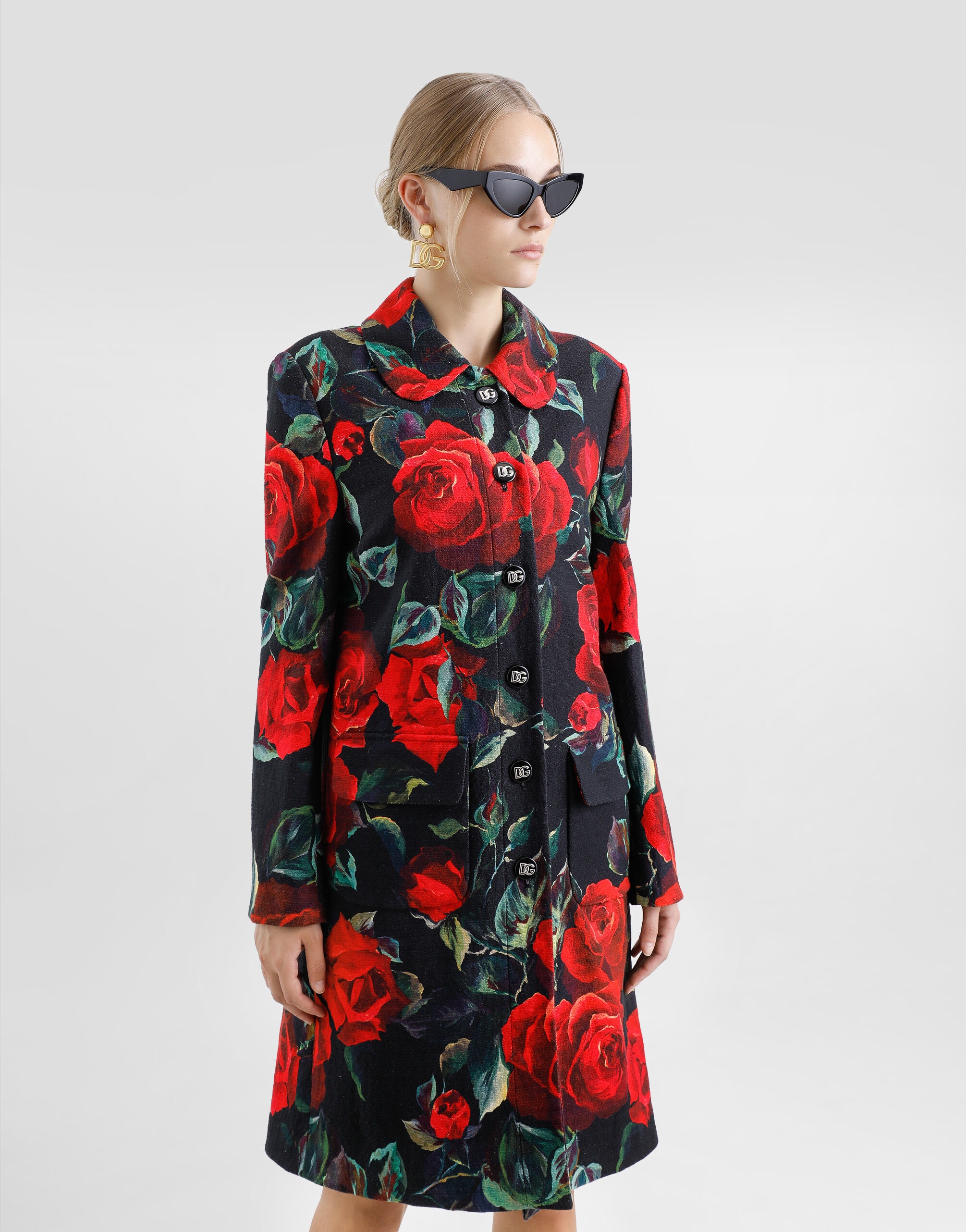 Single-breasted rose-print cotton jacquard coat - 4
