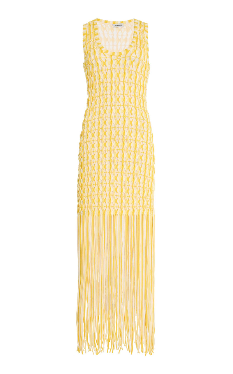 Sonia Fringed Knit Maxi Dress yellow - 1