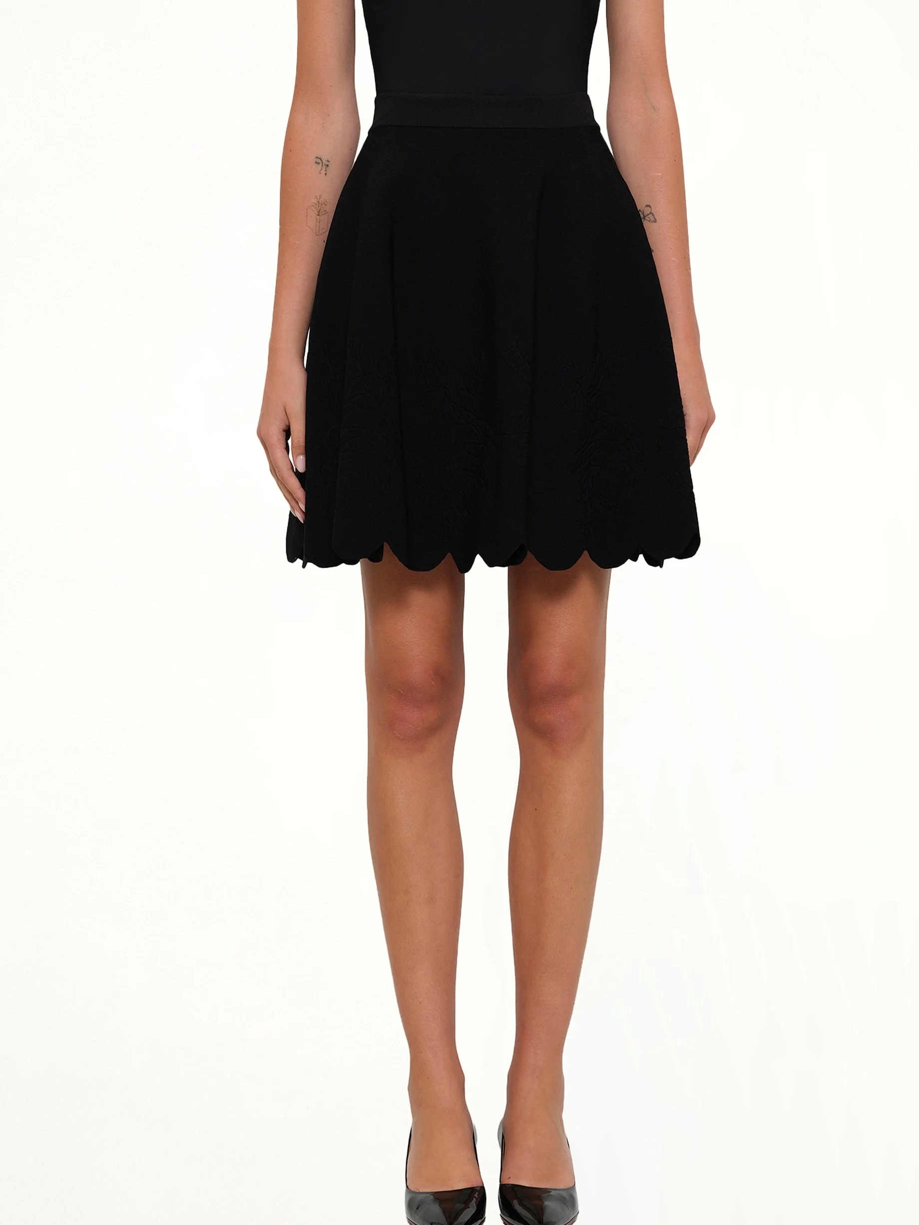 Embroidered Rose Mini Skirt in Black - 1