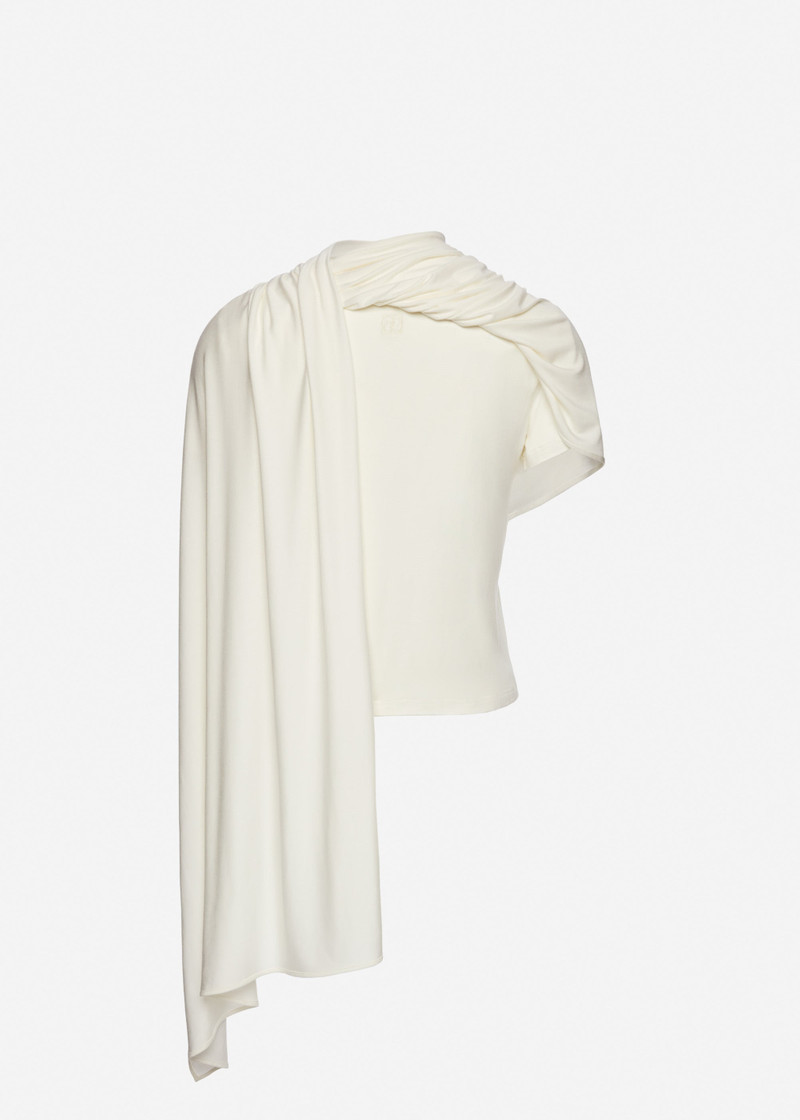 Fitted t-shirt with scarf in cream 2
