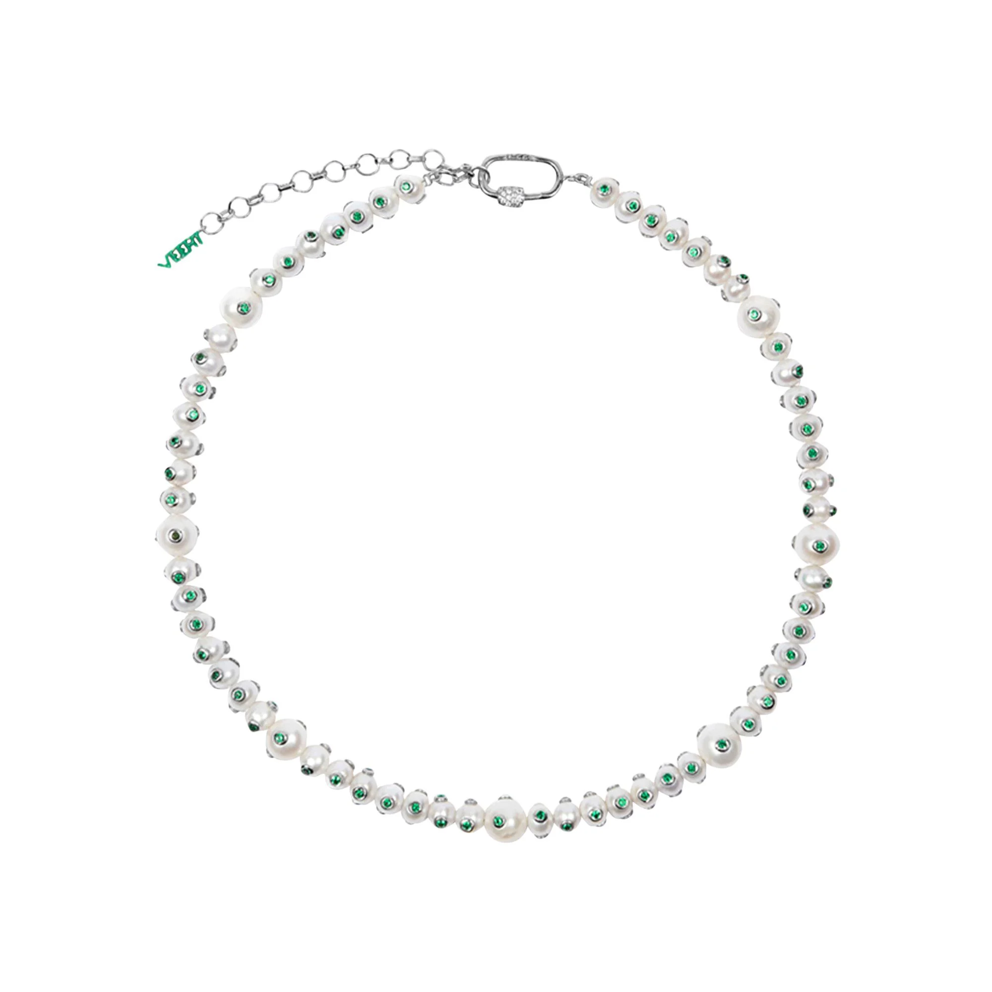 VEERT The Green Polka Dot Freshwater Pearl Necklace 'Pearl/Green' - 1