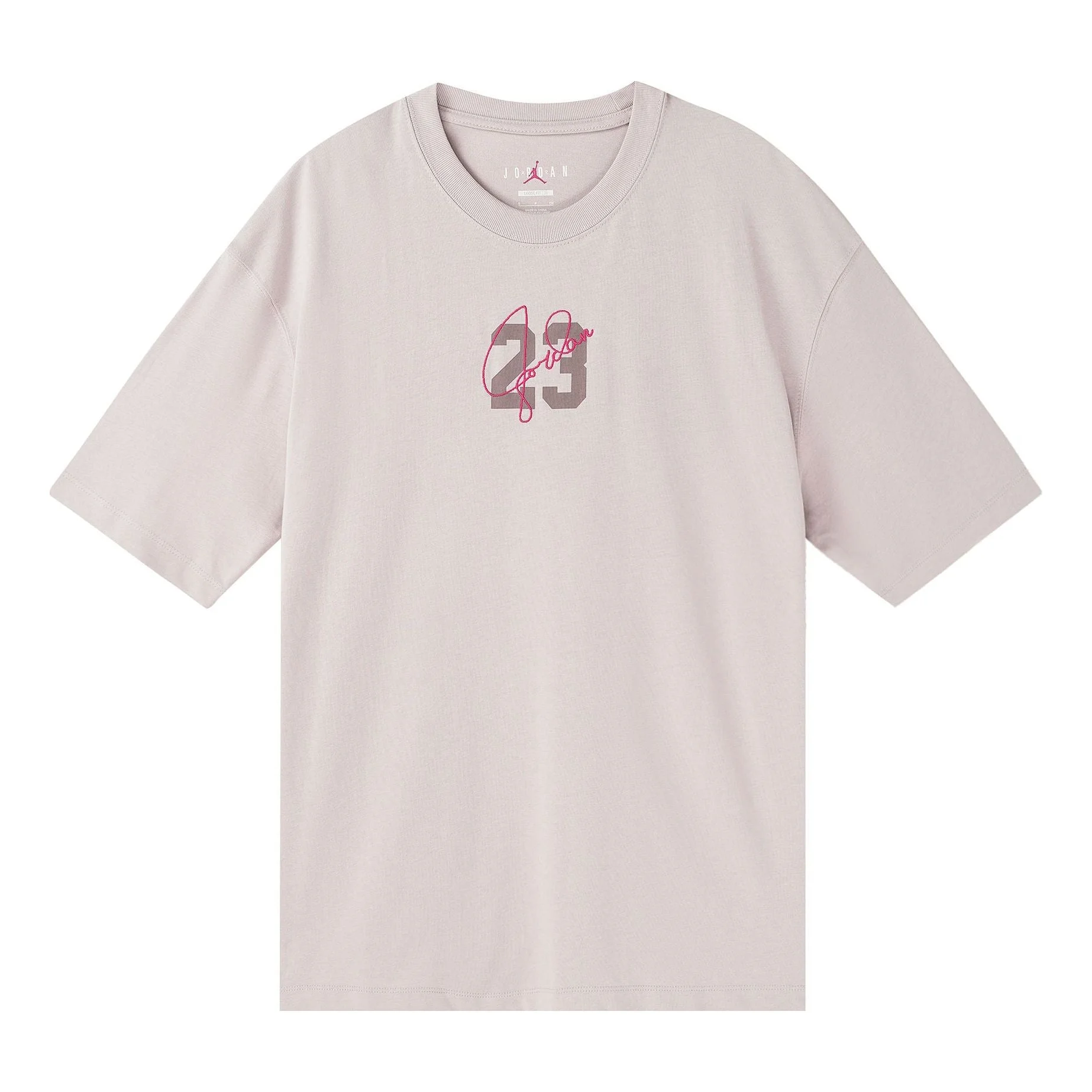 (WMNS) Air Jordan Essentials Logo Alphabet Printing Round Neck Loose Short Sleeve Pink T-Shirt DM324 - 1
