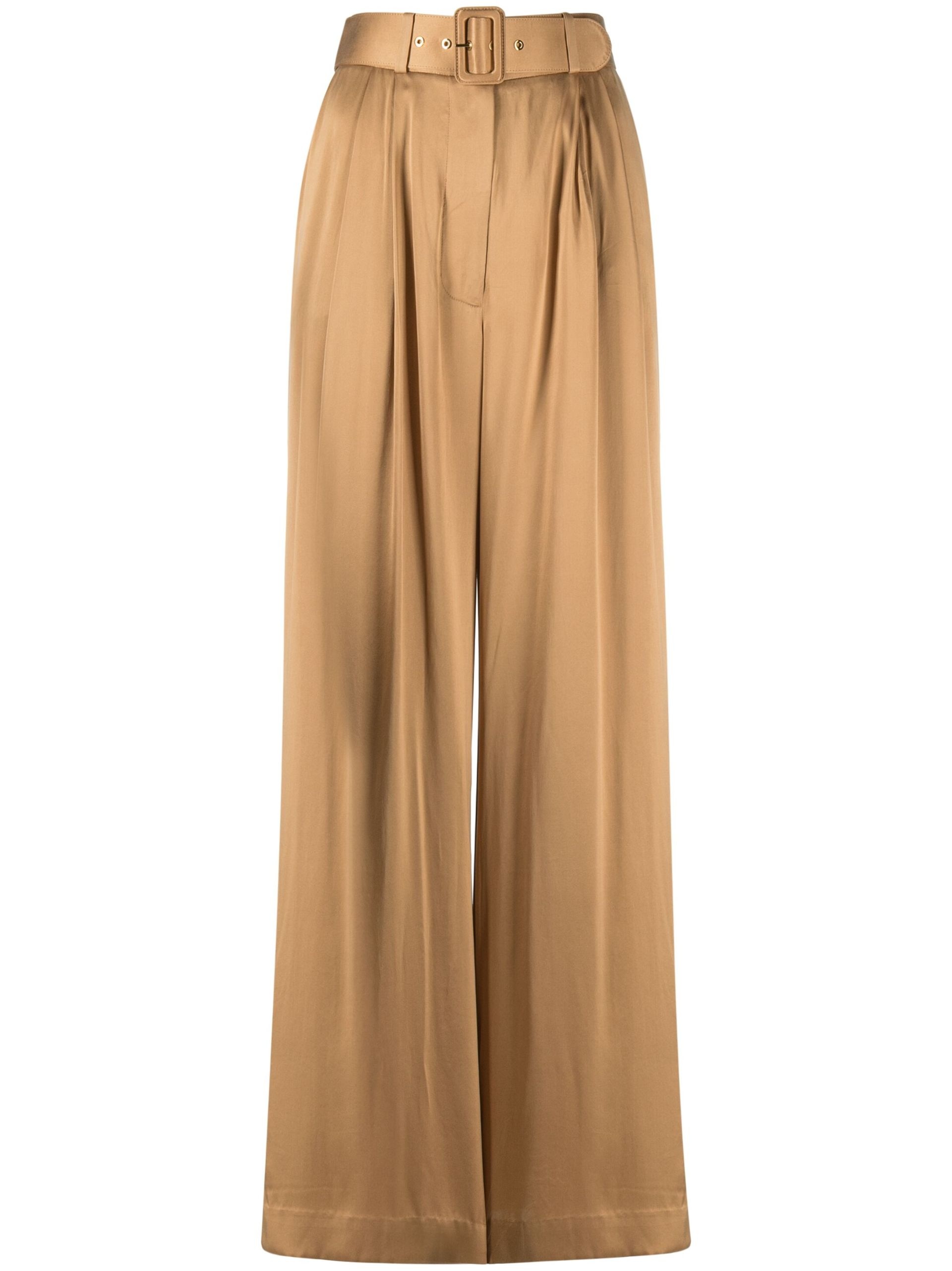 Brown Wide-Leg Silk Trousers - 1