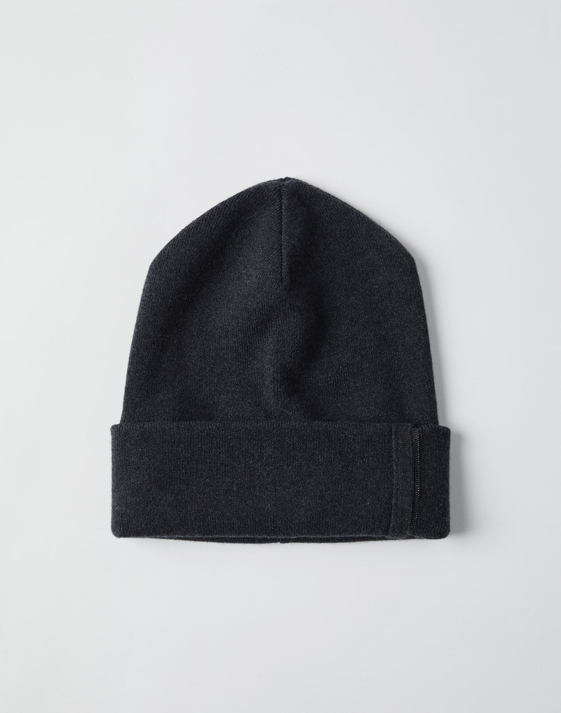 Cashmere rib knit beanie with monili - 1