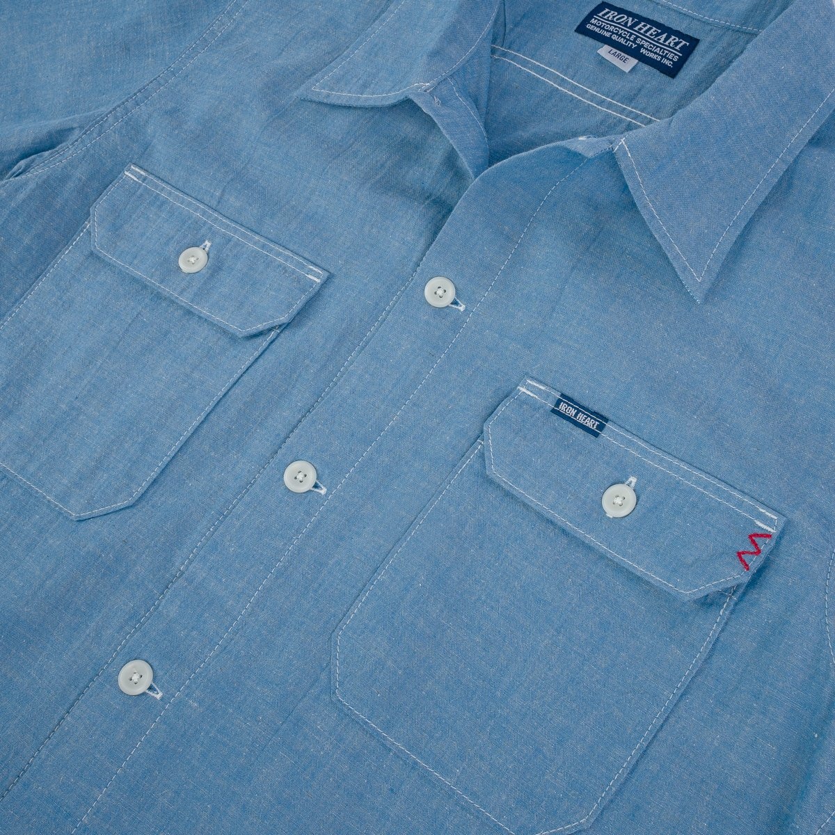 IHSH-388-BLU 4oz Selvedge Short Sleeved Summer Shirt - Blue - 10