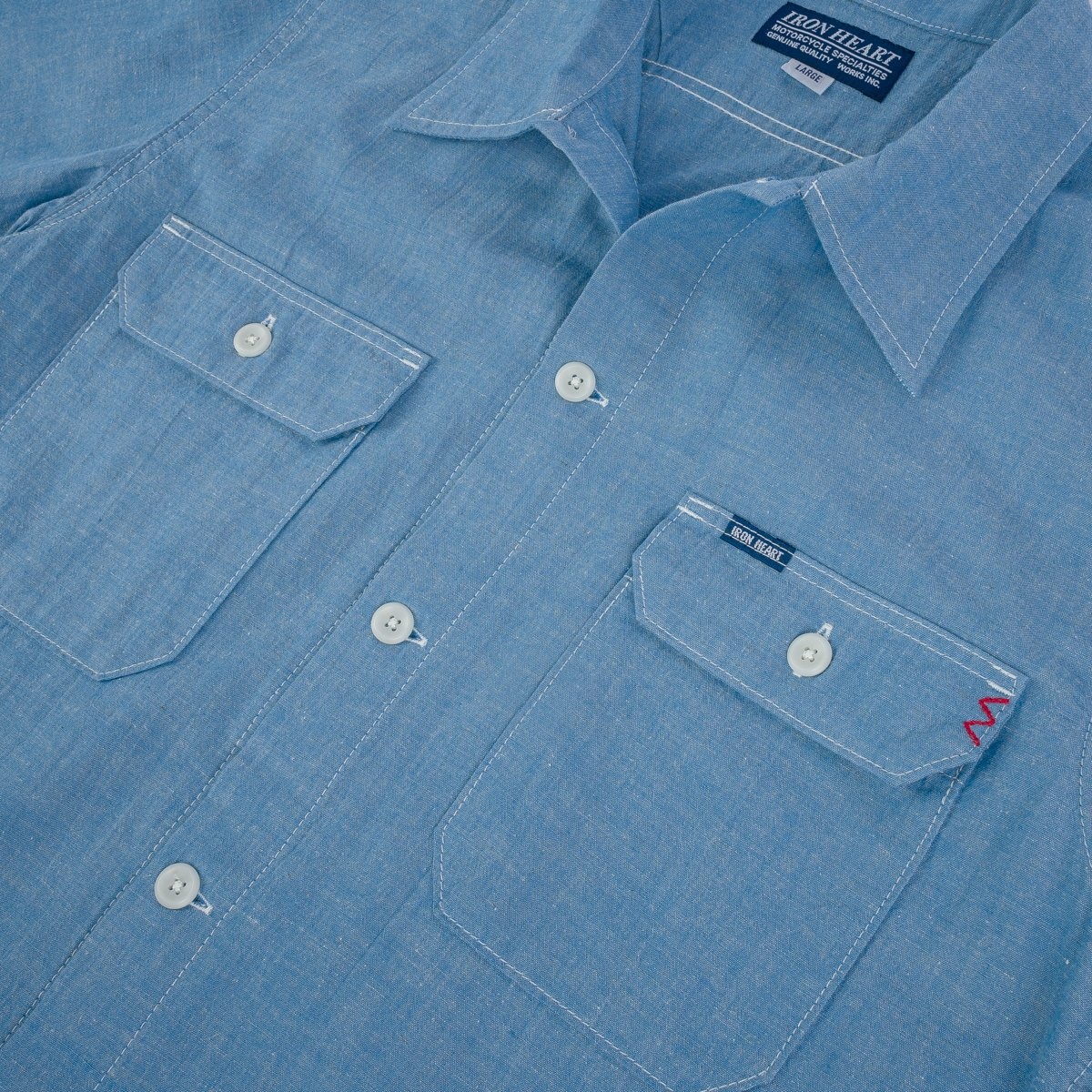 IHSH-388-BLU 4oz Selvedge Short Sleeved Summer Shirt - Blue - 10