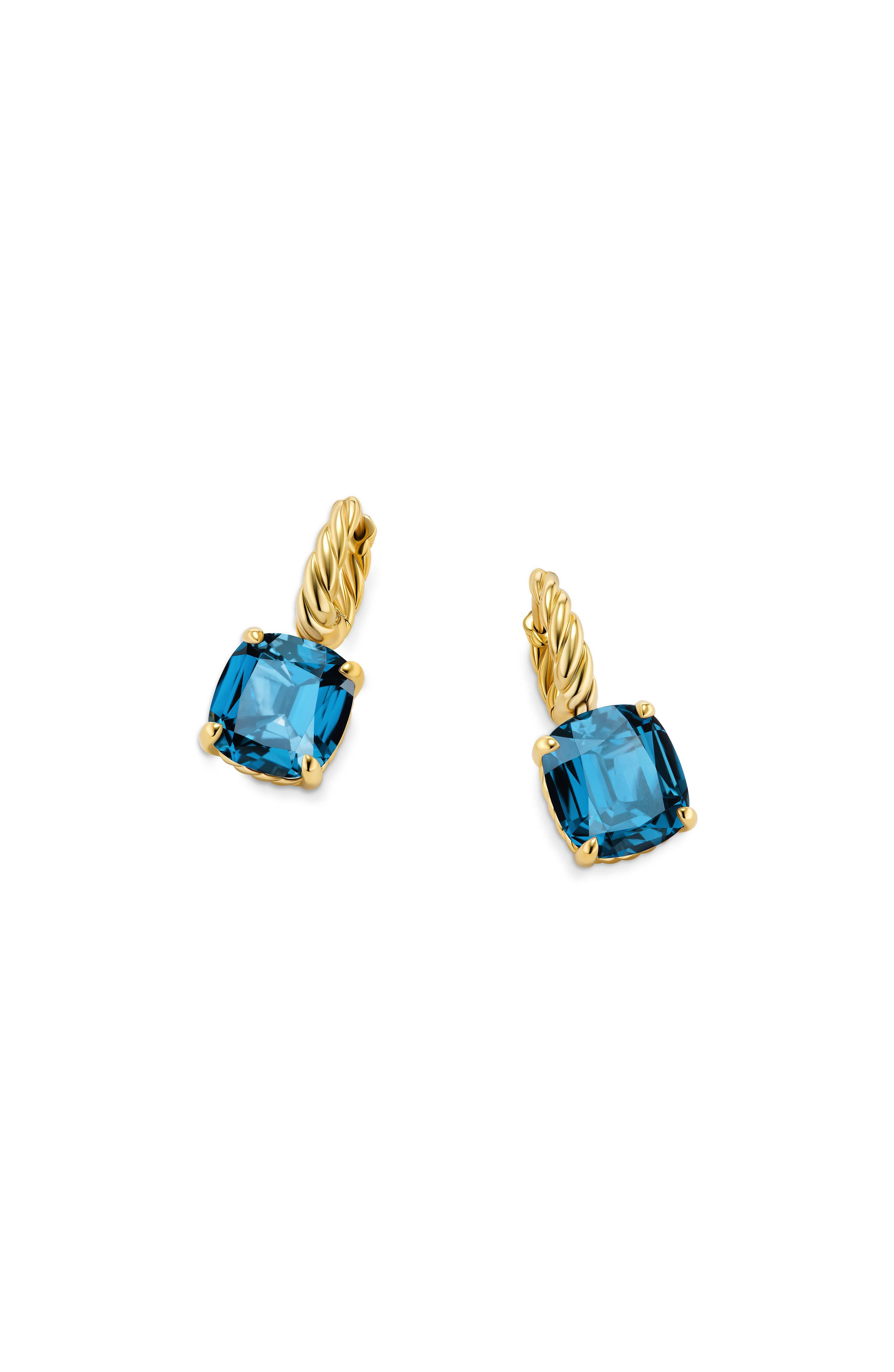 David Yurman Marbella Stone Drop Huggie Hoop Earrings in 18K Yellow Gold/Blue Topaz at Nordstrom - 4