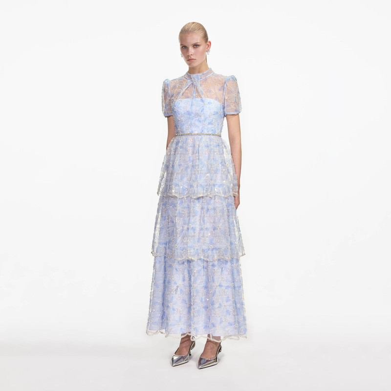 Blue Beaded Sequin Lace Maxi Dress 2