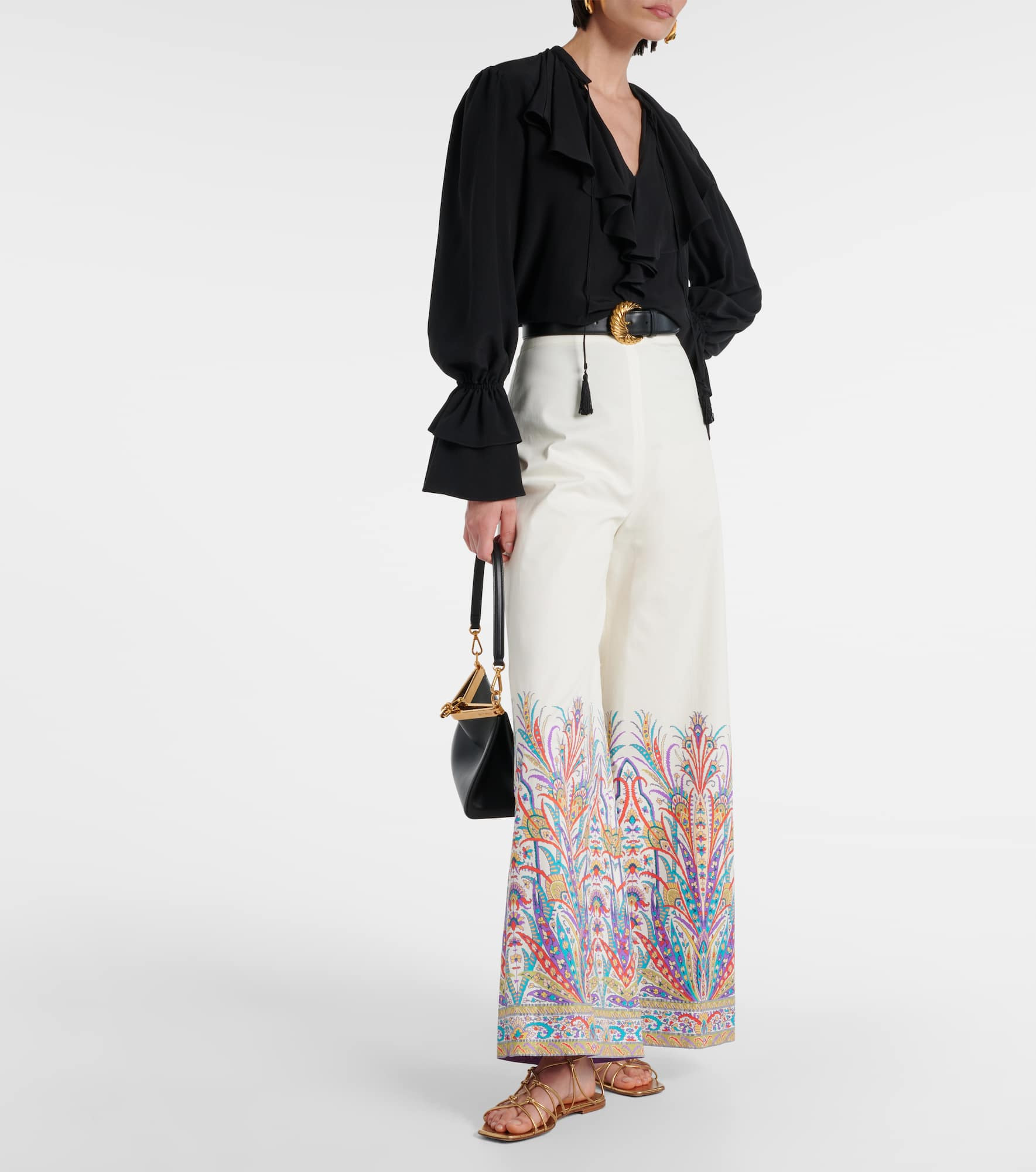 Printed cotton-blend wide-leg pants - 2