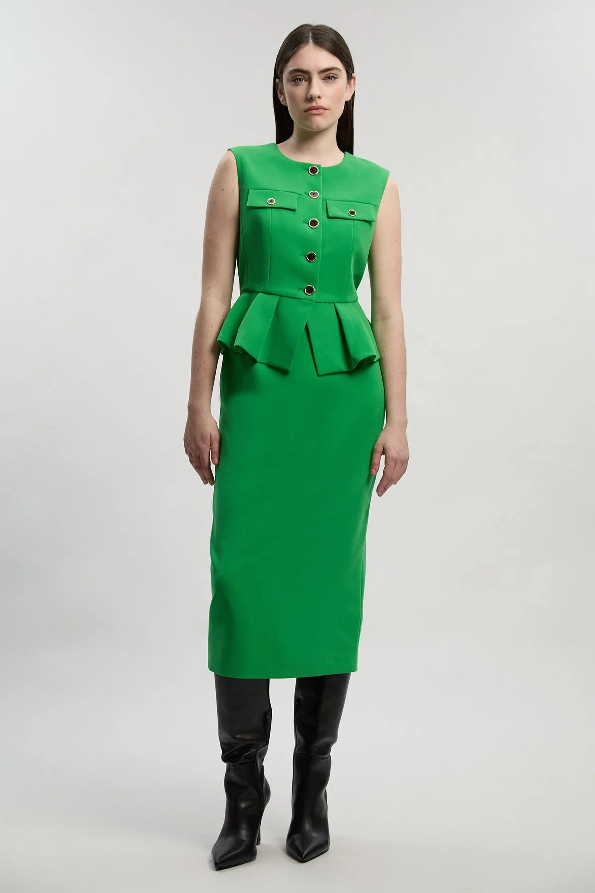 Compact Stretch Peplum Tailored Midi Dress - 1