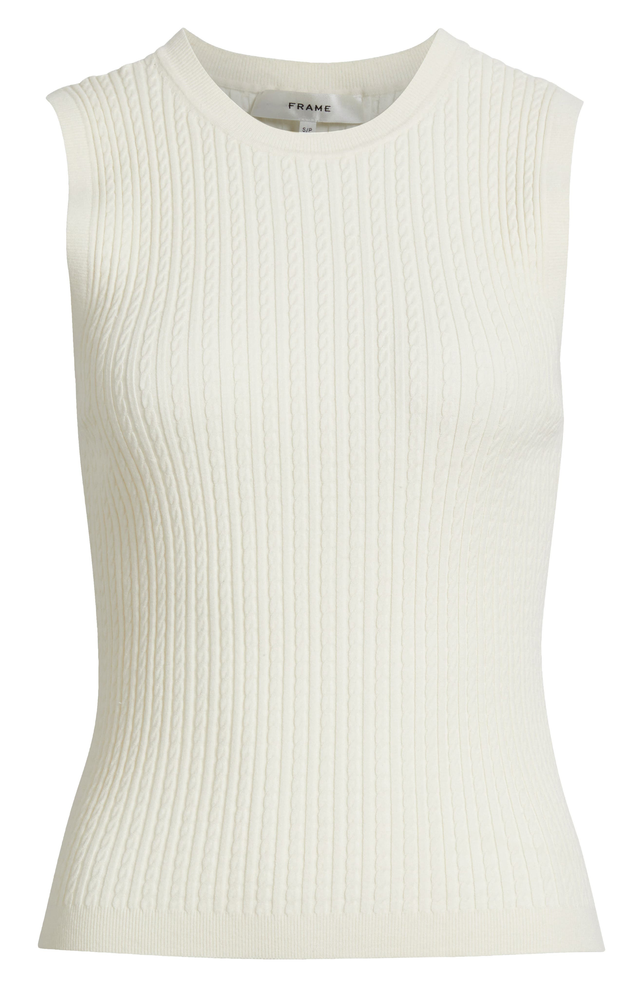 FRAME The Fine Cable Sleeveless Sweater in Cream at Nordstrom - 5