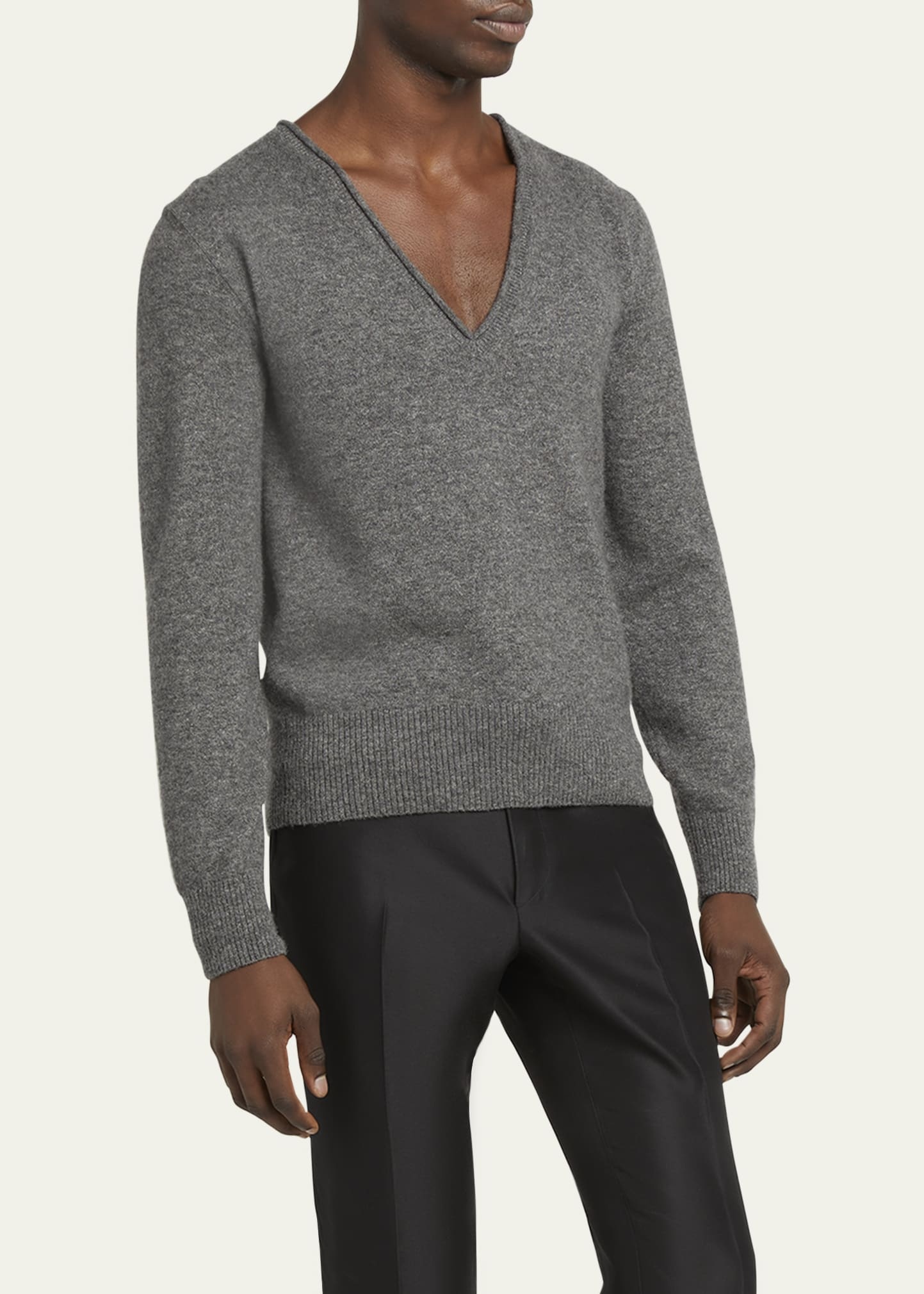 Men's Cashmere and Silk V-Neck Sweater - 4